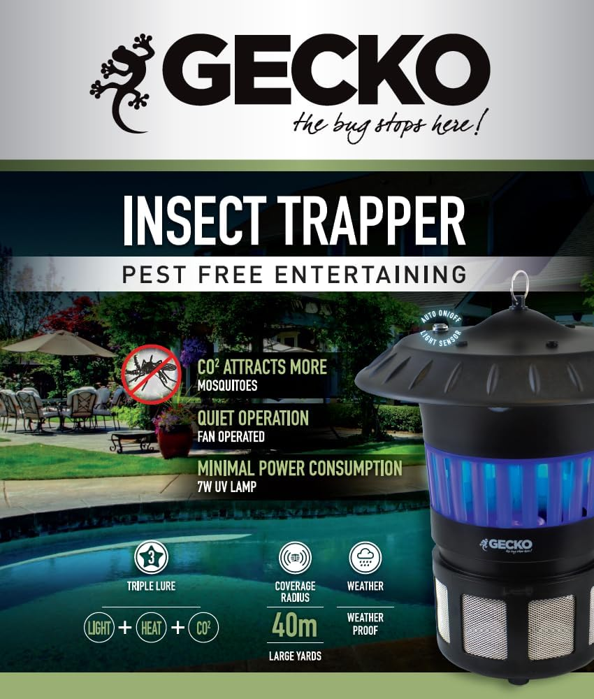 Gecko 40W Globe Bug Zapper Lantern Lamp - Bug Zapper Outdoor Lamp with Triple-Lure CO2 Mosquito Attraction - Powerful Outdoor Hanging Mosquito Zapper - IPX4 Weather Resistance