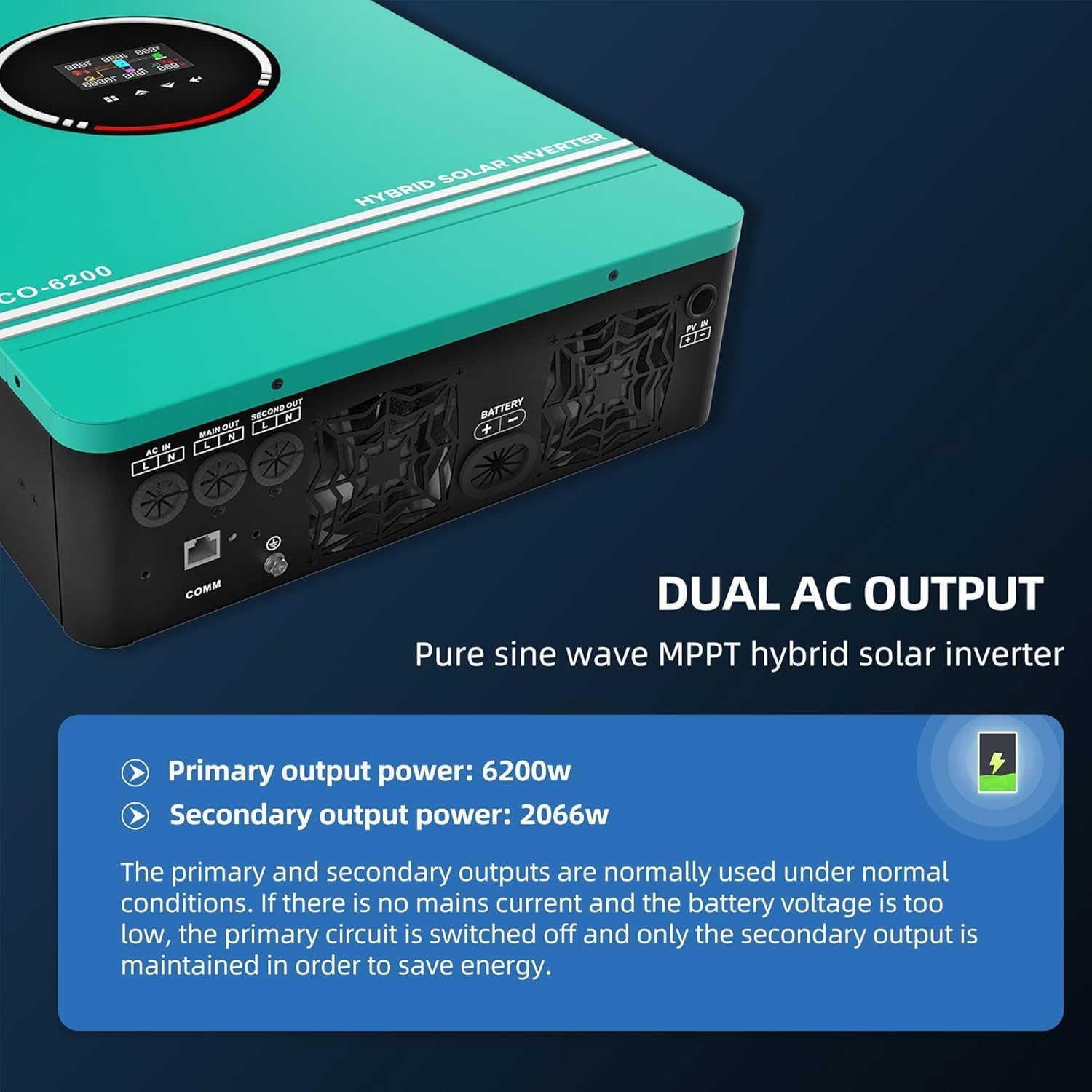 Anern 6200W MPPT Hybrid Solar Inverter 48V off Grid 230Vac Pure Sine Wave with 120A Charge Controller - Multifunctional Wifi Support