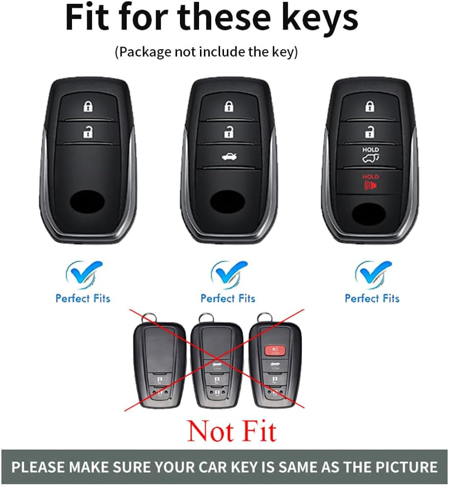 Ontto Cowhide Car Key Cover Fit for Toyota RAV4 Corolla Hilux Landcruiser Prado Camry Yaris Cross Highlander Key Holder Leather Case Keyring Keychain Smart Shell Accessories 3 Buttons Brown - 2 Buttons-Black image number 7