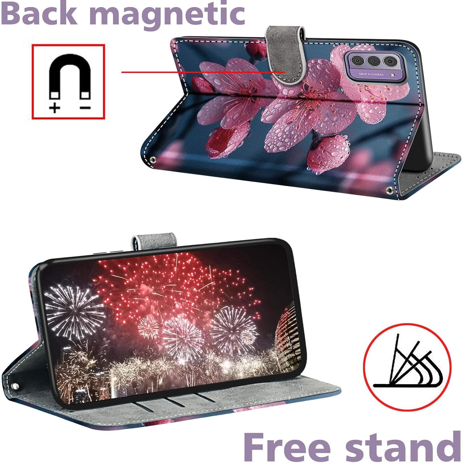 Mobile Phone Case for Iphone 16E Cases Premium Leather Case Foldable Wallet Magnetic Card Slot Stand Function Protective Case Compatible with Iphone 16E Cover, Flower - Pic: Animal image number 5