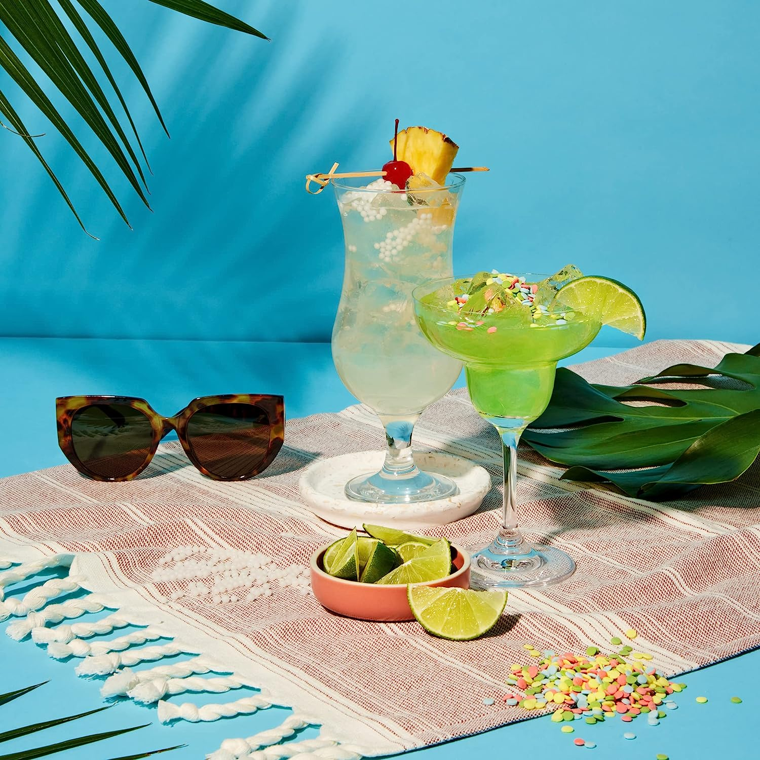 Thoughtfully Cocktails, Cocktail Therapy Mixer Gift Set, Includes Cosmo, Margarita, Mojito, and Pina Colada Flavoured Cocktail Mixers and Edible Pearl, Rose Petal and Confetti Garnishes, Set of 7