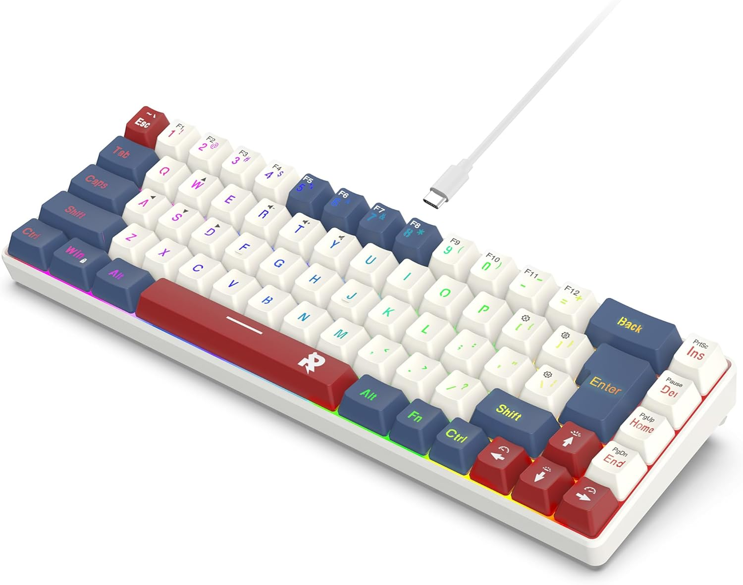 ROCK POW 70% Wired Mechanical Gaming Keyboard, 84Keys RGB Backlit Ultra-Compact Mini Keyboard, Waterproof Mini Compact for Pc/Mac Gamer, Typist, Easy Carry on Trip Blue Switch - 63 Blue White Red image number 6