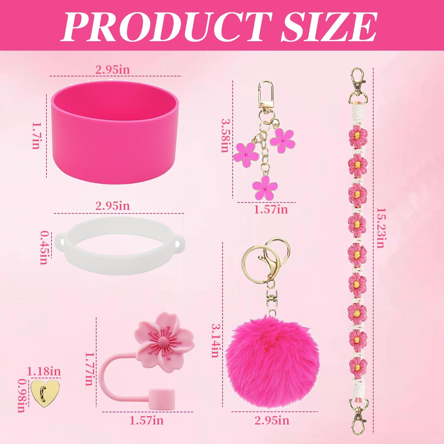 Stanley 7PCS Decor Set Includes Straw Cover, Bottle Strap, Silicone Boot, Charms for Tumbler, Red - Red image number 3