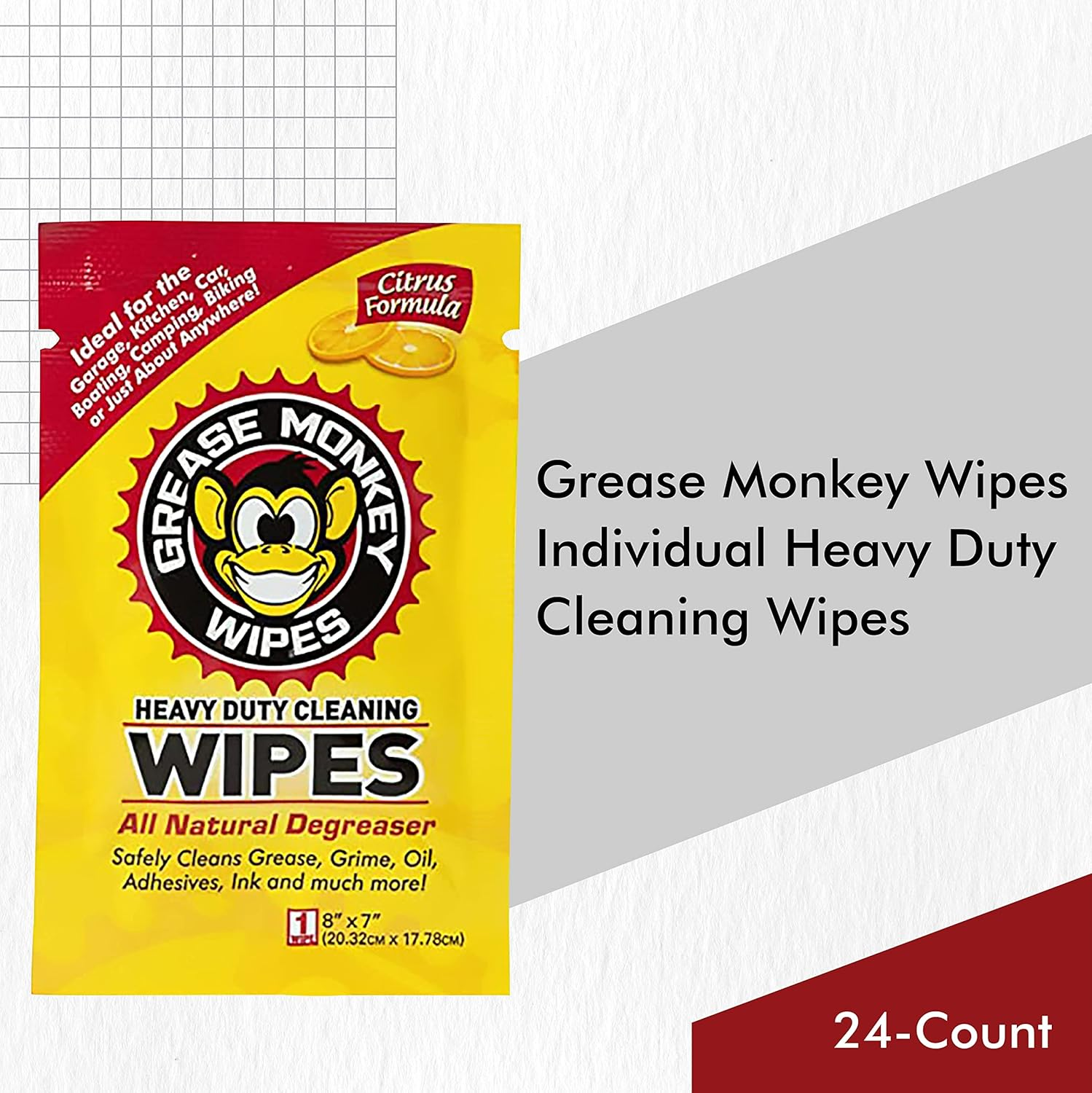Grease Monkey Wipes Individual Heavy Duty Cleaning Wipes, 24-Count image number 1
