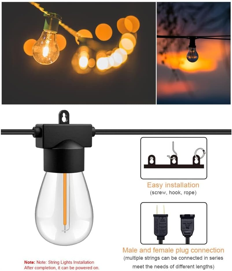 Festoon Lights Outdoor - 30M, 30 Bulbs + 2 Spare LED Outdoor Lights - IP65 Waterproof Shatterproof Led Light IP65 Waterproof and Shatterproof Fairy Light for Garden, Party, Camping (Warm White)