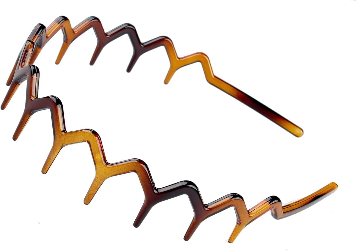 ZEBAN Set of 2 Zig Zag Black Plastic Sharks Tooth Hair for Women Men, Shark Tooth Headband & Hair Band 1 Black + 1 Brown image number 4