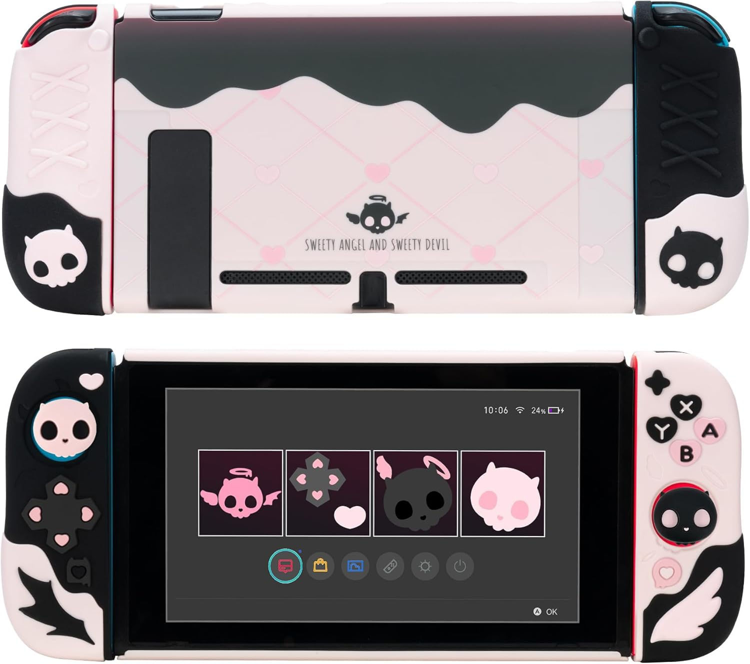 Geekshare Protective Case for Switch Anti-Scratch Slim Cover Case Compatible with Switch Separable Soft Silicone Protective Shell with 2 Thumb Grip Caps- Sweetheart Skull image number 4
