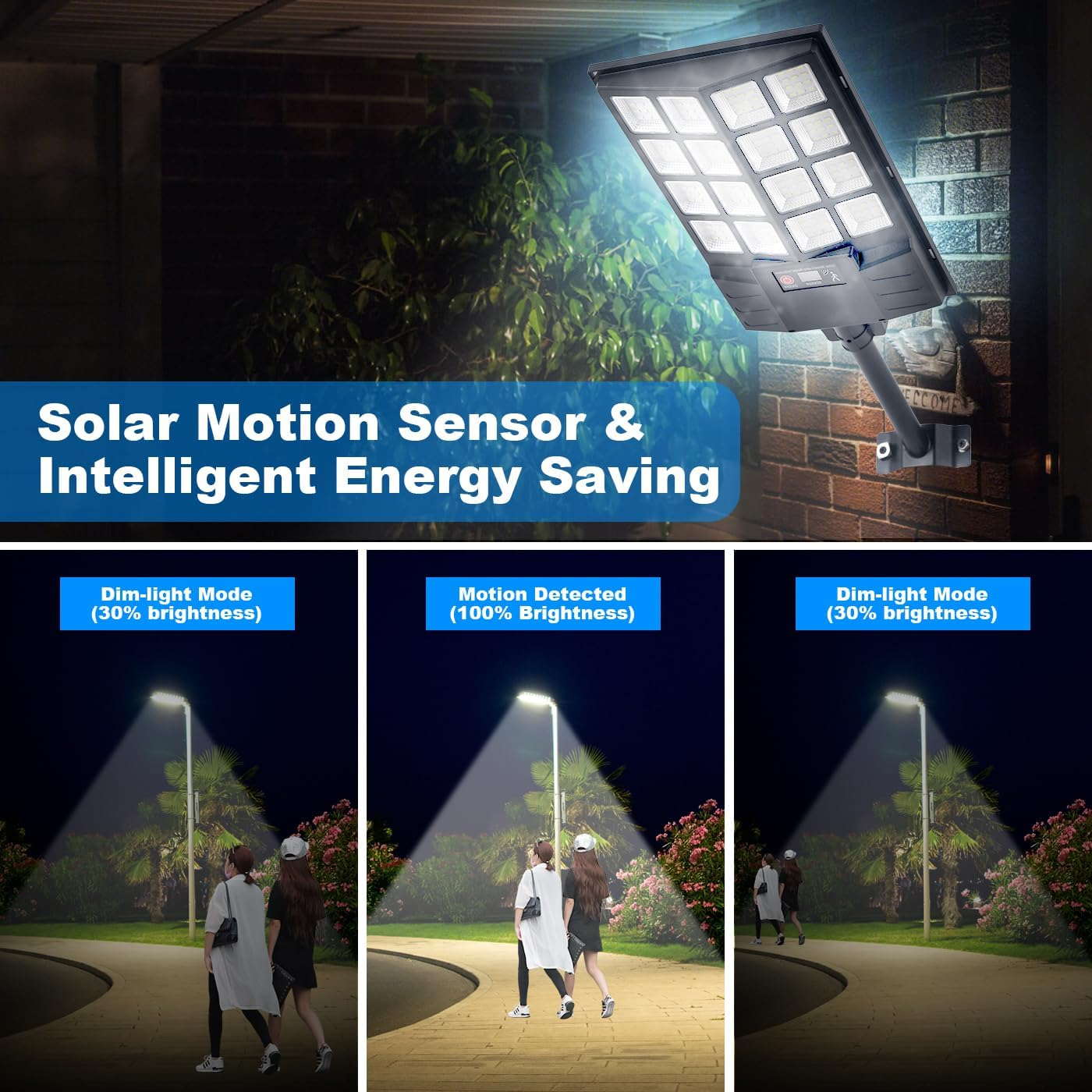 Solar Street Lights Outdoor, 1200W Large LED Solar Parking Waterproof Light with Motion Sensor Remote Control, 8500K Dusk to Dawn LED outside Security Flood Commercial Lighting for Yard