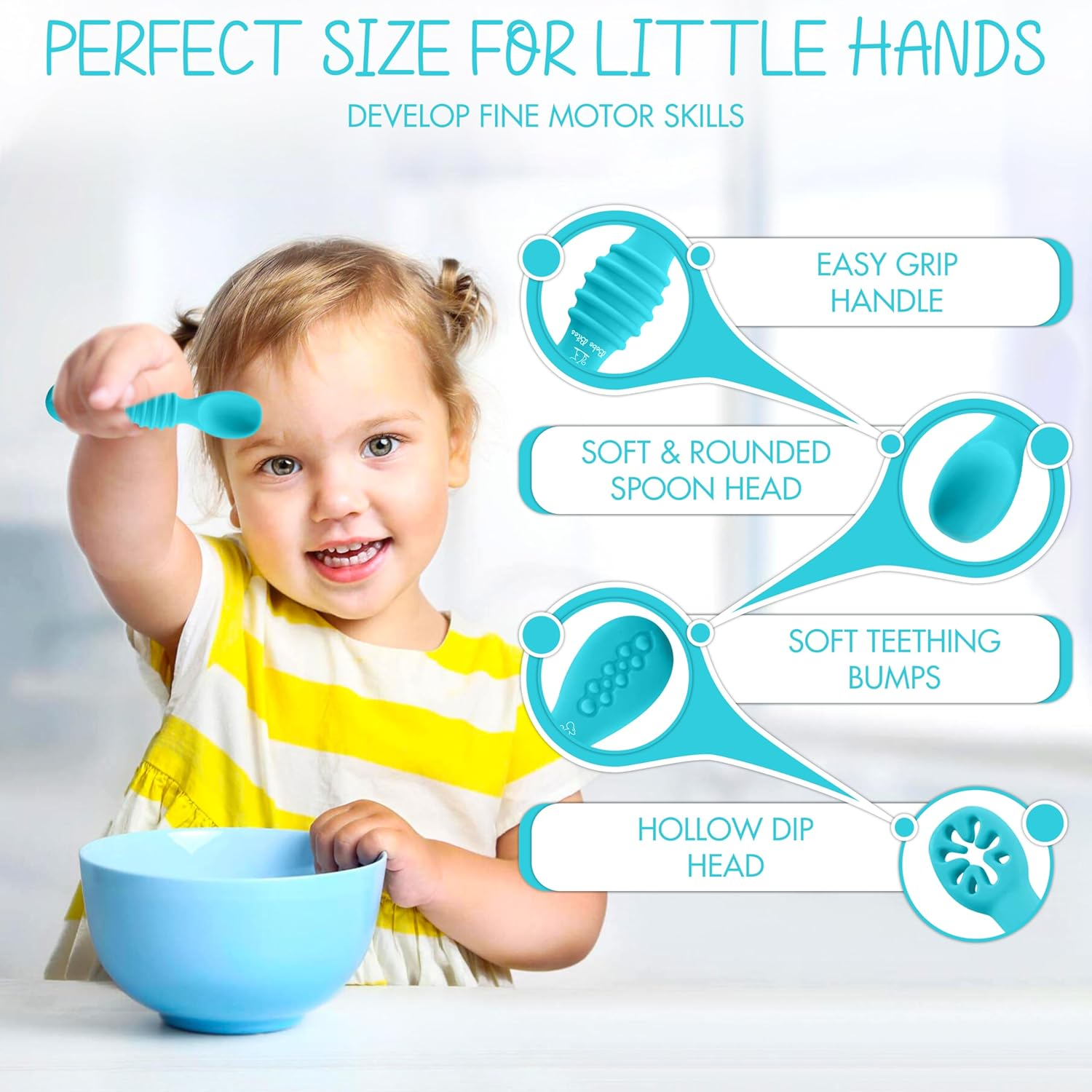 Toddler Spoons - Training Spoons for Babies & Toddlers - 100% Food-Grade Silicone - BPA Free - Microwave & Dishwasher Safe - Self Feeding - Baby Led Weaning Feeding Supplies image number 2