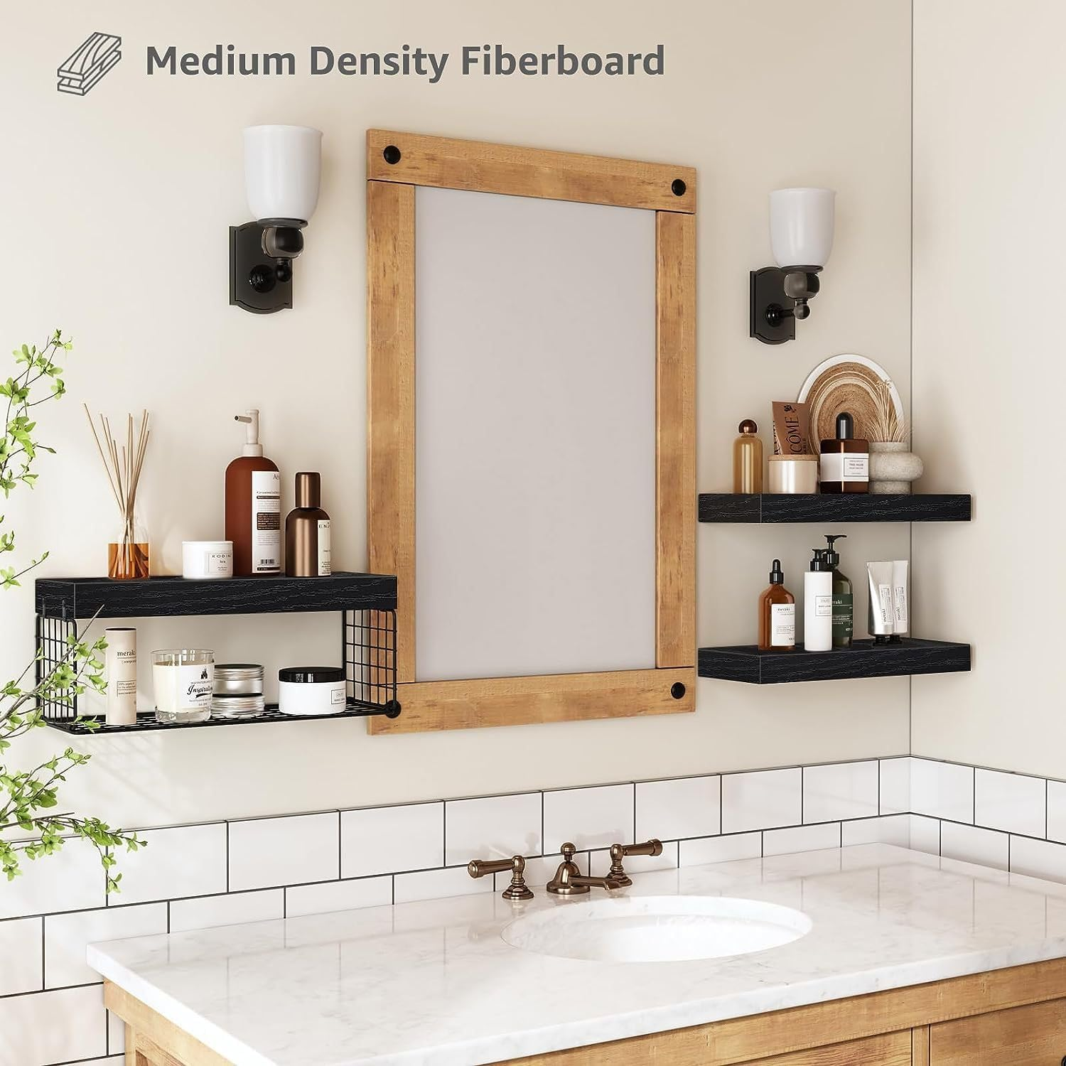 Bathroom Shelves over Toilet - Wall Mounted Floating Shelves Toilet Paper Storage Small Farmhouse Decor Shelf Set of 3, Black image number 2