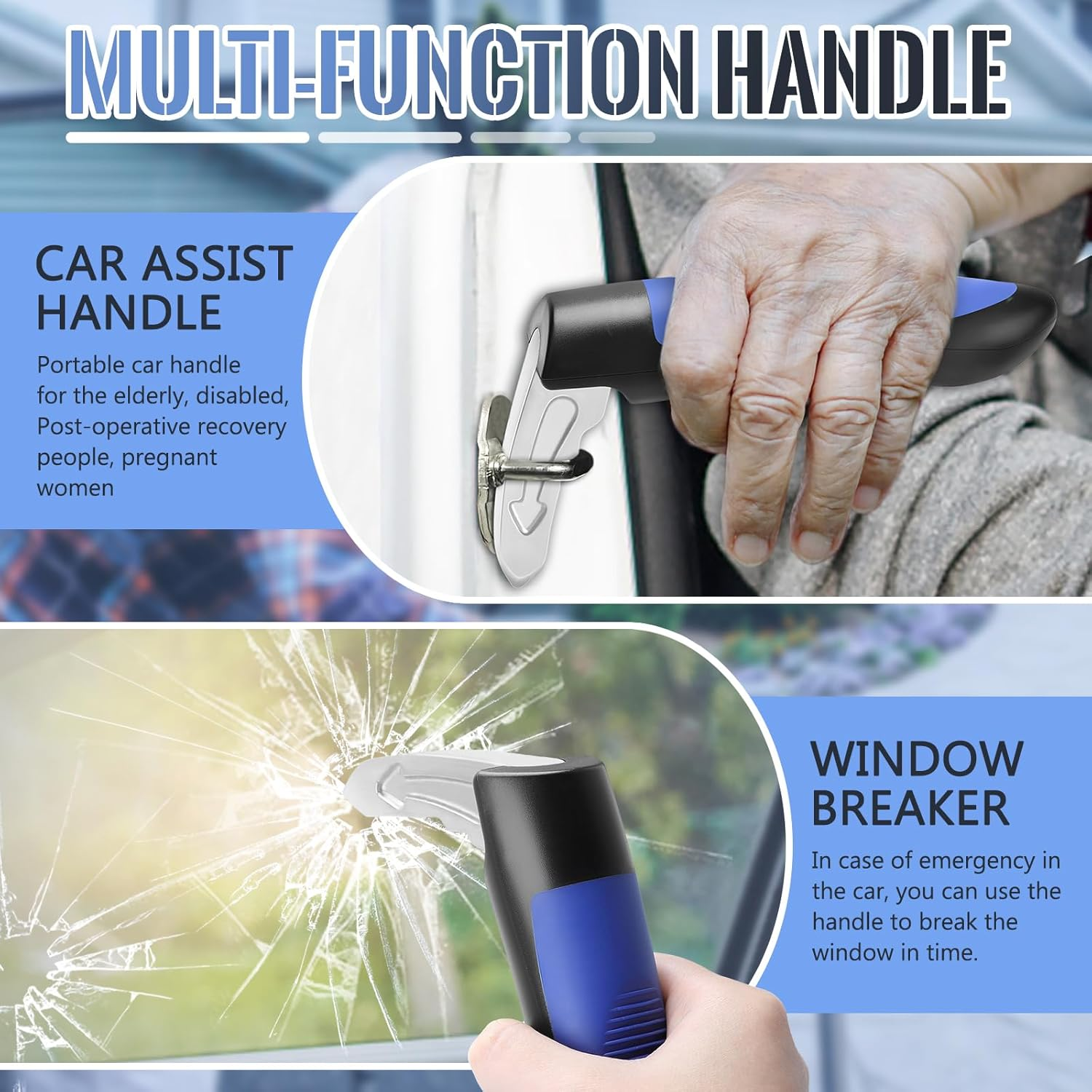 2Pcs Car Door Assist Handle,Portable Multifunction Vehicle Support Handle for Elderly,Window Breaker,Car Emergency Tool image number 2