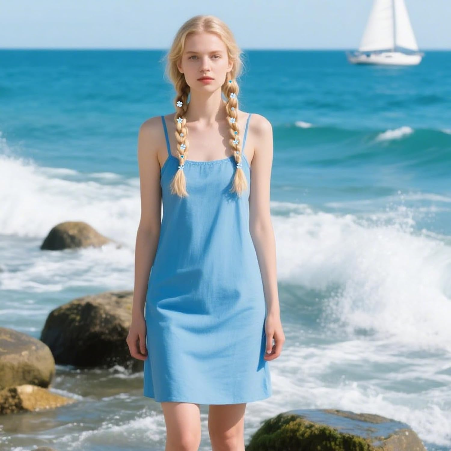 Bumlofa Blue Flower Hair Clip: 20 Mini Hair Clips Small with Crystal, Perfect for Girls & Children, Beautiful for Hairstyle Decor & Party Styling image number 4