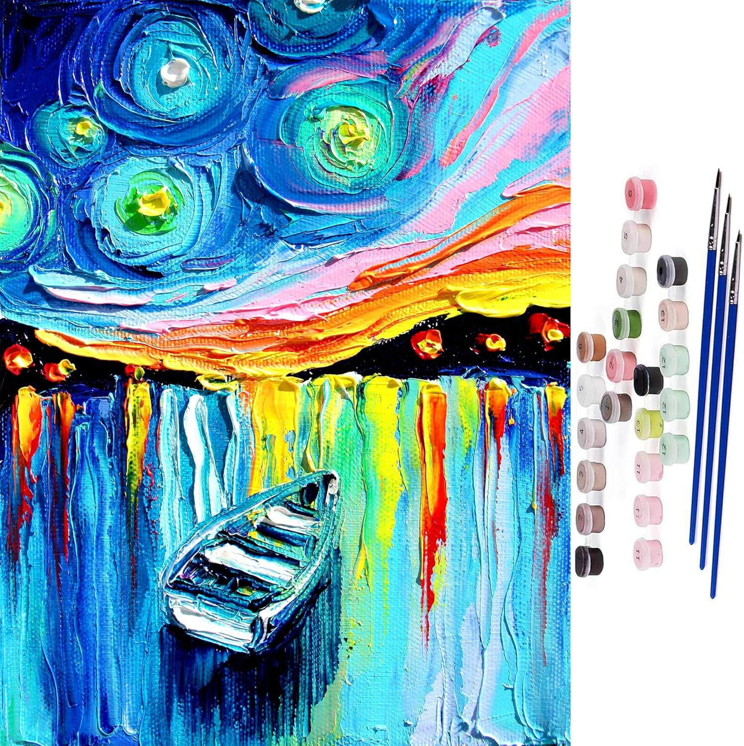 Paint by Numbers for Adults,Van Gogh Starry Night Painting by Number Kits on Canvas for Adult Beginner, without Frame DIY Oil Painting Acrylic Paints with 3 Brushes,Home Wall Decor Gift 12X16Inch