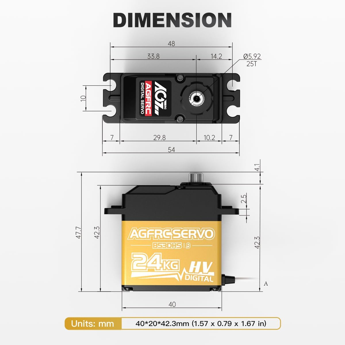 AGFRC 24KG Digital High Torque Servo Programmable Metal Gear Steering Servo for 1/10 RC Model, 180 Degree (B53DHS) image number 1