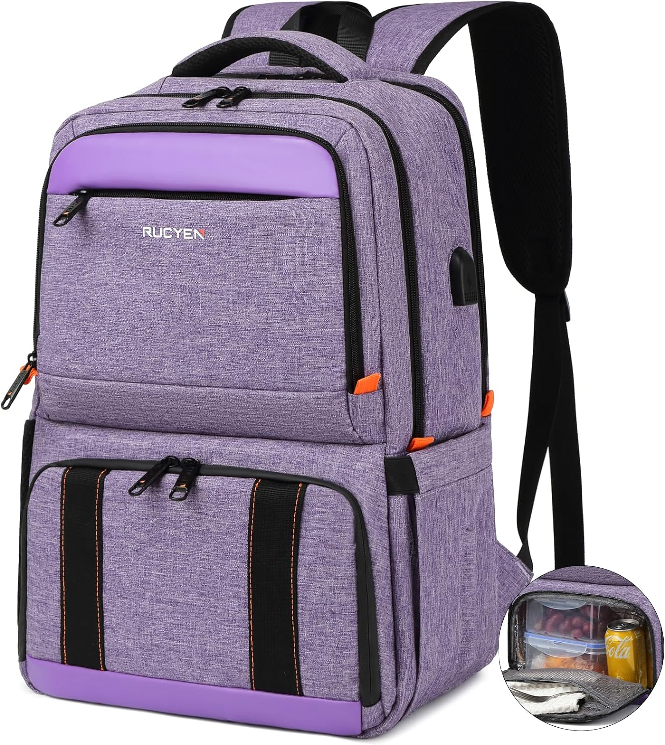 Lunch Backpack, Insulated Cooler Laptop Backpack, Purple, 15.6 Inches image number 4