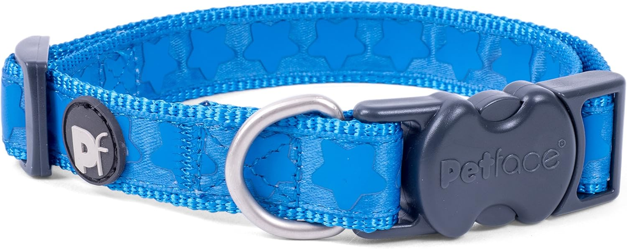 Petface Tonal Stars Print Dog Collar, Medium, Bright Blue