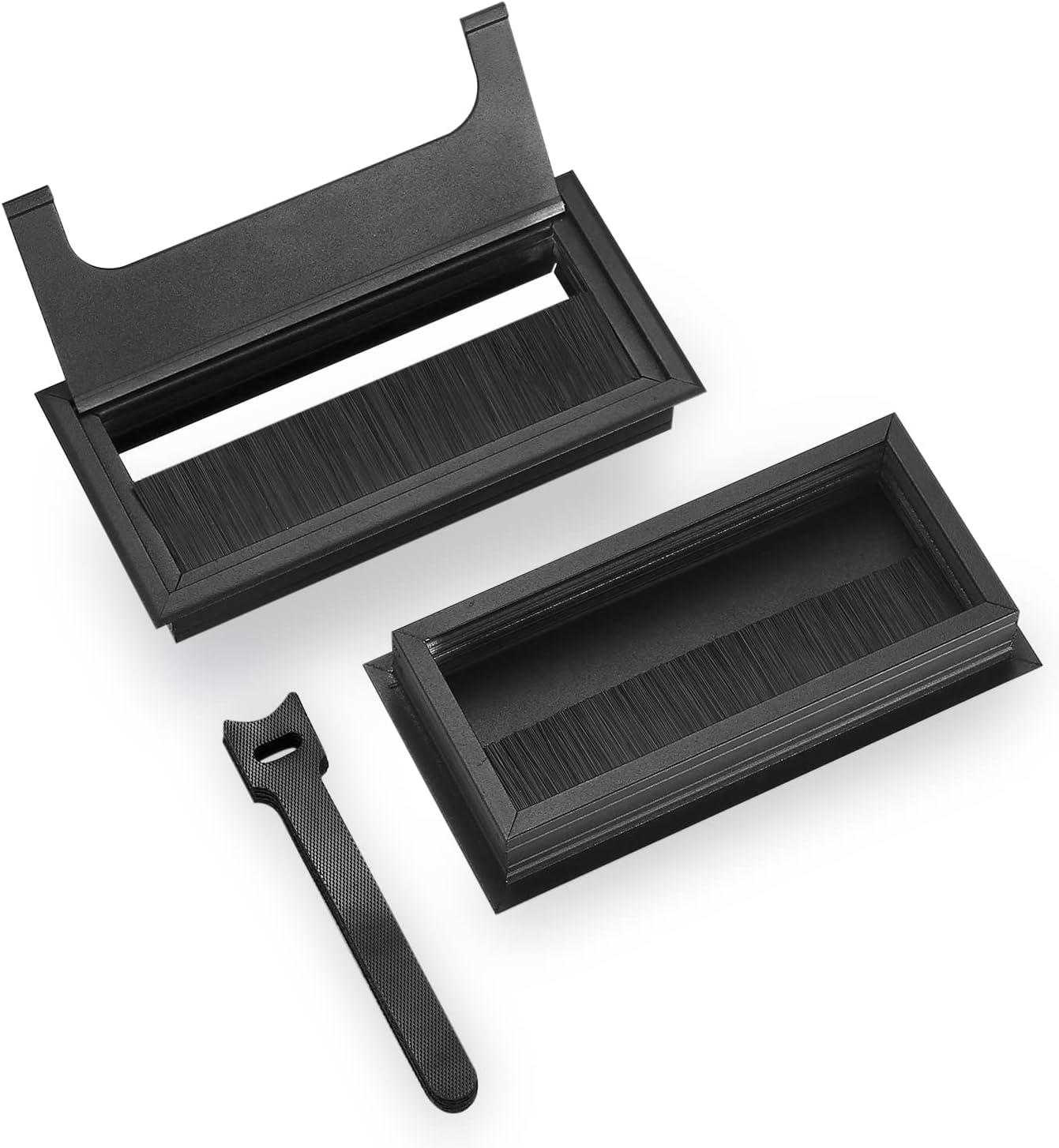 2 X Cable Grommets 160 X 80 Mm Cable Duct Desk with Brush Seal Aluminium Black with 10 Cable Ties image number 1