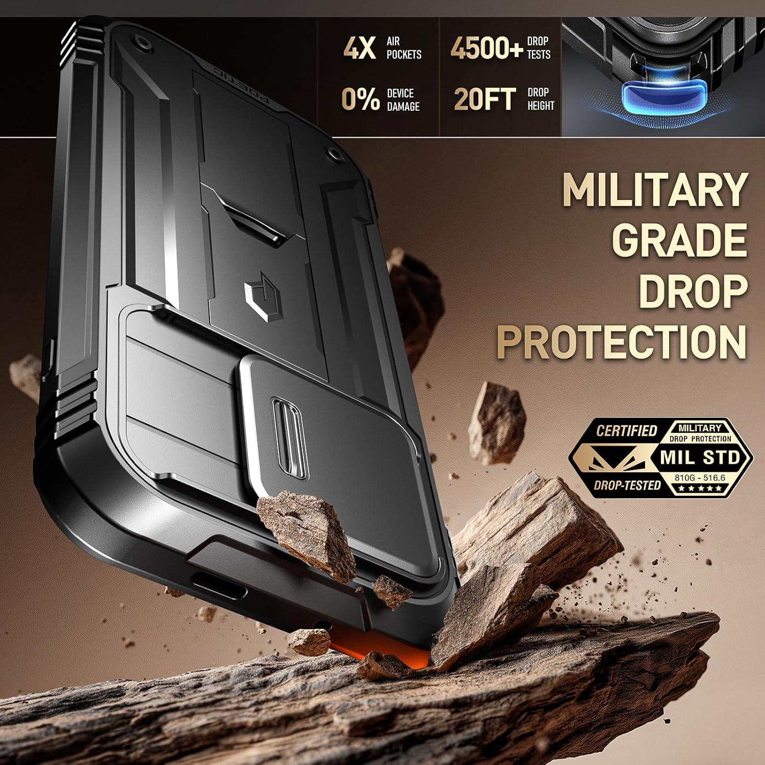 Poetic Revolution Case for Oneplus 15 5G, | Slide Camera Cover | 2 Tempered Glass Screen Protector | 20FT Mil-Grade Drop Tested | Full-Body Rugged Dual-Layer Shockproof Case with Kickstand, Black - Light Blue image number 2