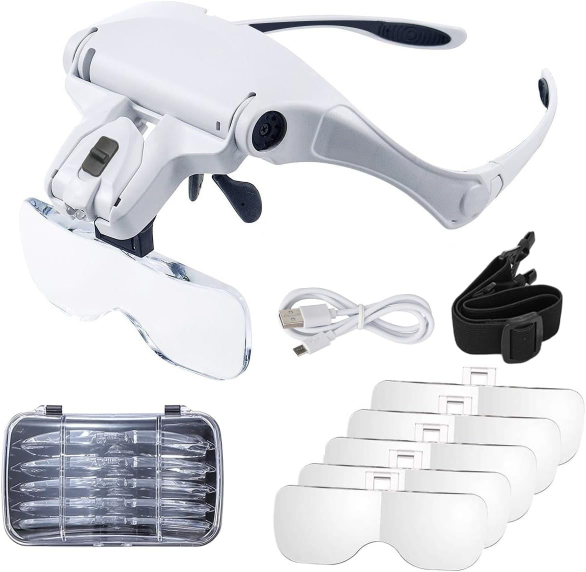 Hands Free Headband Magnifying Glass, Magnifying Glasses, Rechargeable, Hands-Free Illuminated Headset. Magnifying Glasses with LED Light, 5 Lenses. for Reading, Jewelry Work, Crafts image number 3