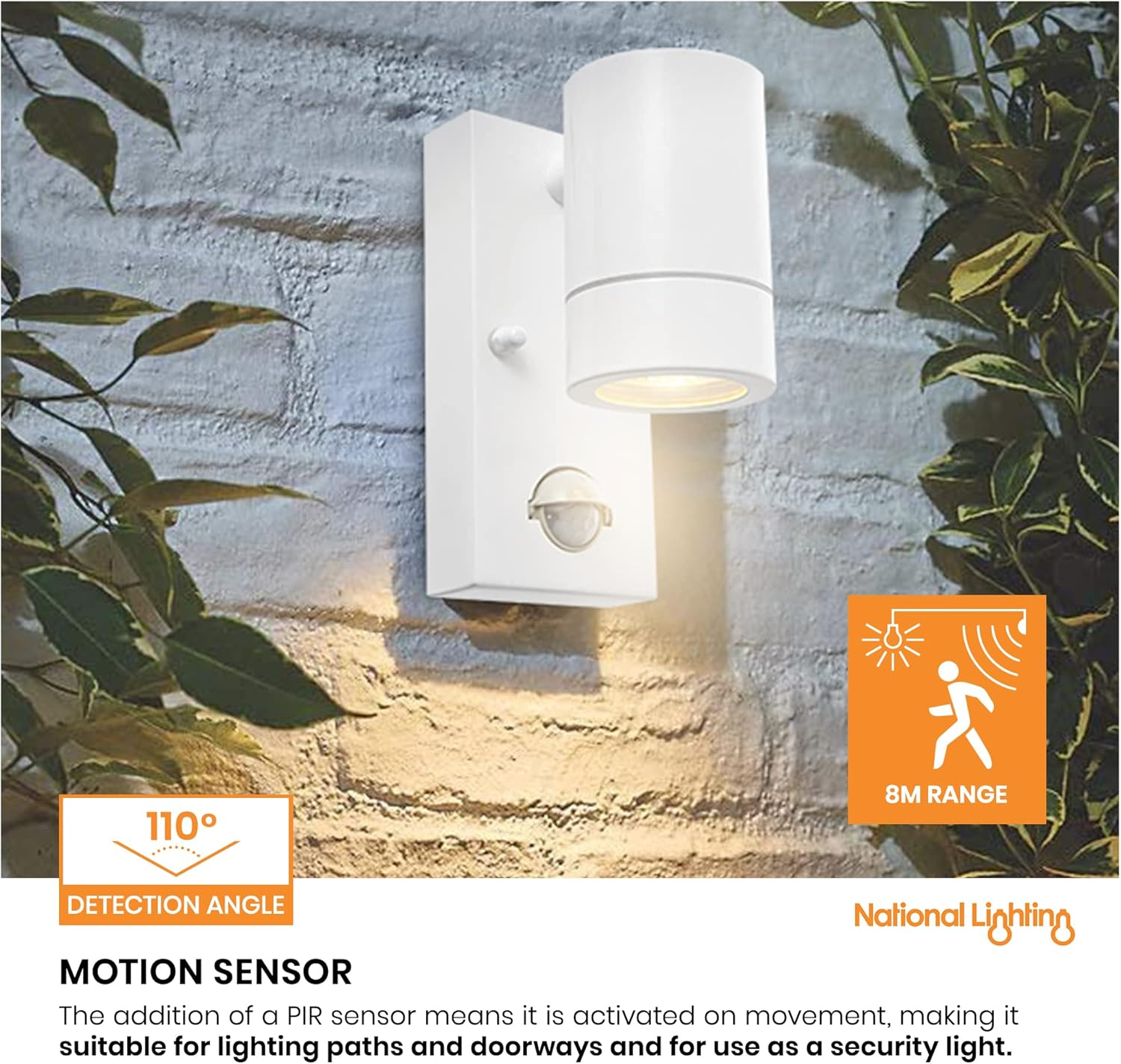 Palin Gloss White Steel External Outdoor Security PIR Motion Detector GU10 Wall Spot down Light IP44 Rated - Gloss White image number 6