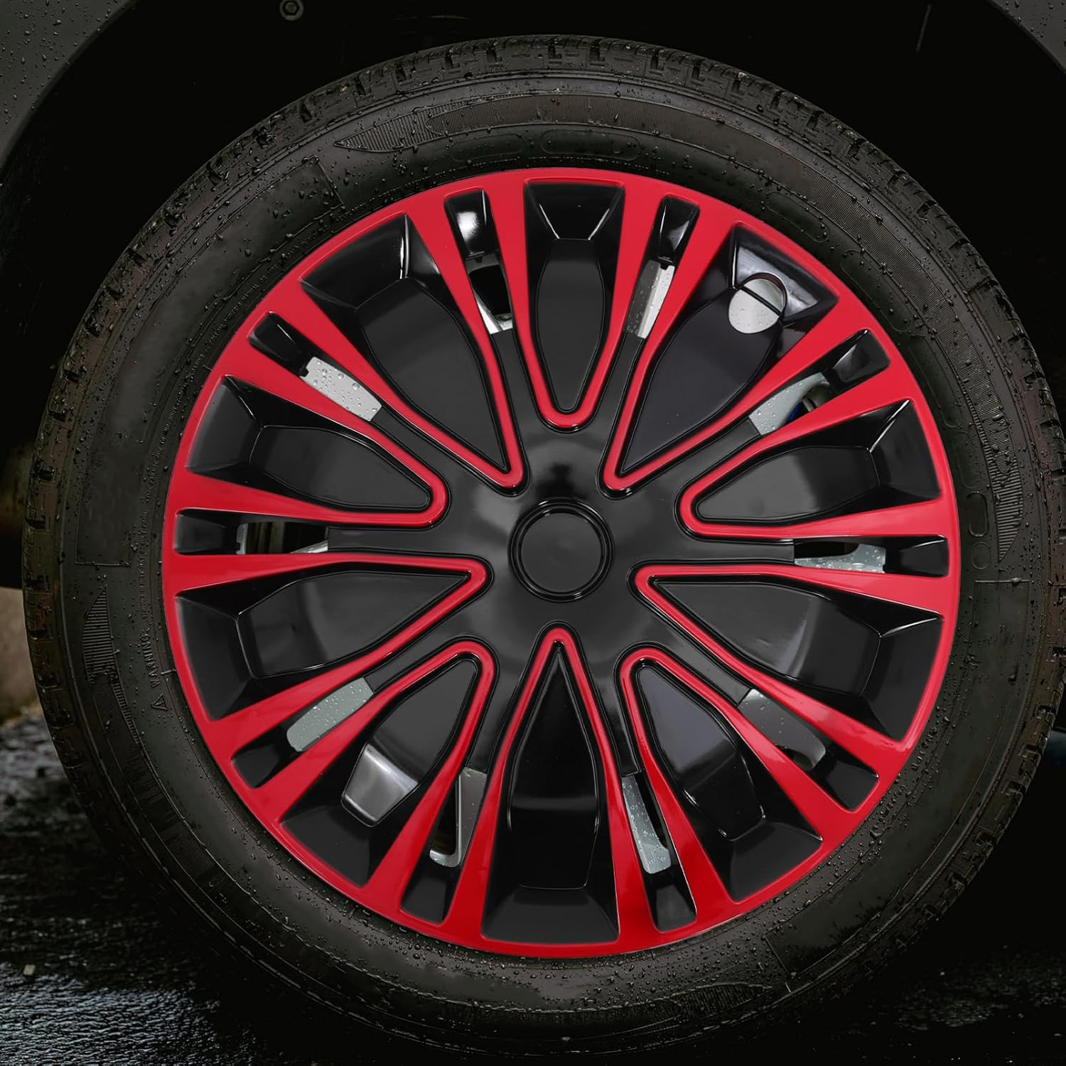 LALADEFIEE 14-Inch Car Hubcaps Decorative Hub Cover Red Black 2-Tone Universal Wheel Rim Covers Automotive Wheel Hub Caps for Cars