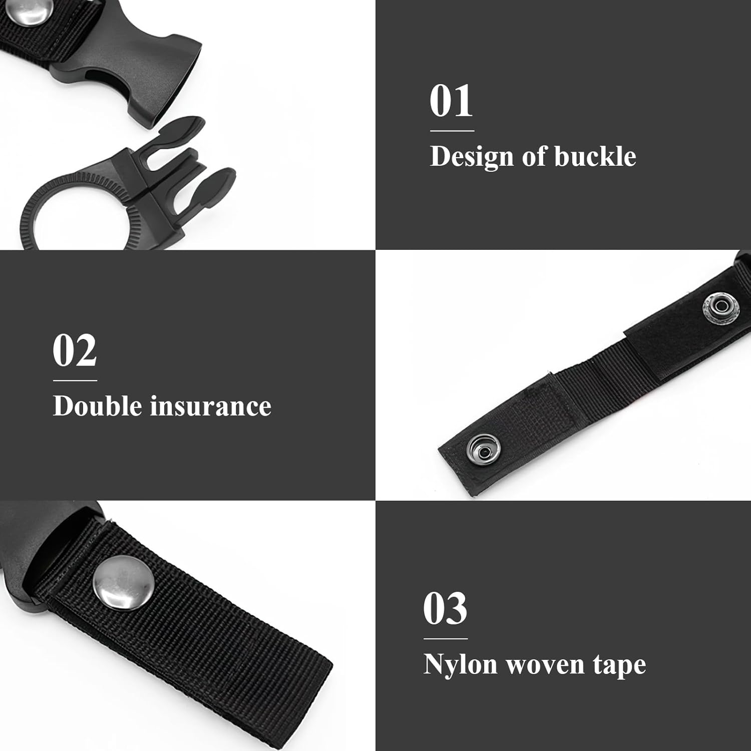 4 Pcs Water Bottle Clips - Secure Nylon Belt & Backpack Hanger for Hiking, Camping, Cycling - Portable Bottle Ring Holder for Outdoor Travel (Black) image number 4
