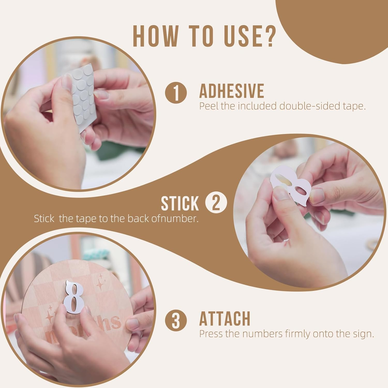 Baby Monthly Milestone Disc - Double-Sided 3D Birth Announcement Sign, 5.9" Wooden Disc with Numbers 1-12 for Monthly Milestones, Newborn Photo Props & Baby Shower Keepsake Gift (White) image number 5