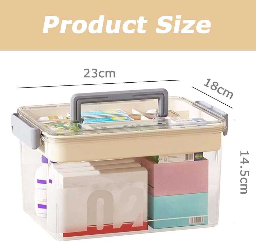 Large Capacity Medicine Storage Box with Handle and Multi-Layer Design, Portable Plastic Pill Organizer for Home, Office, Travel, First Aid & Sundries Storage image number 4