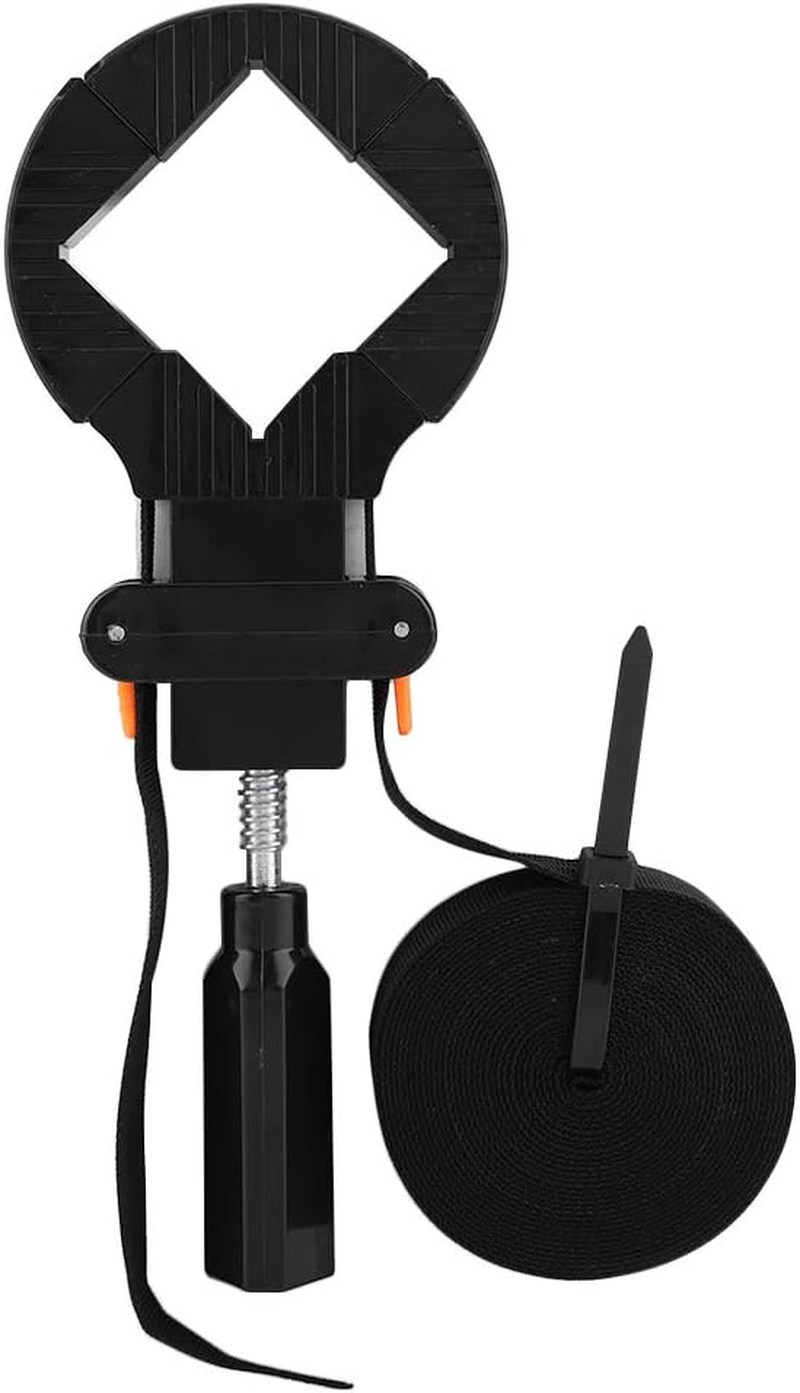 Fdit 6M Adjustable round Metal Corner Clamp Strap, 4 Jaws Frame Clamp Quick Release, Black