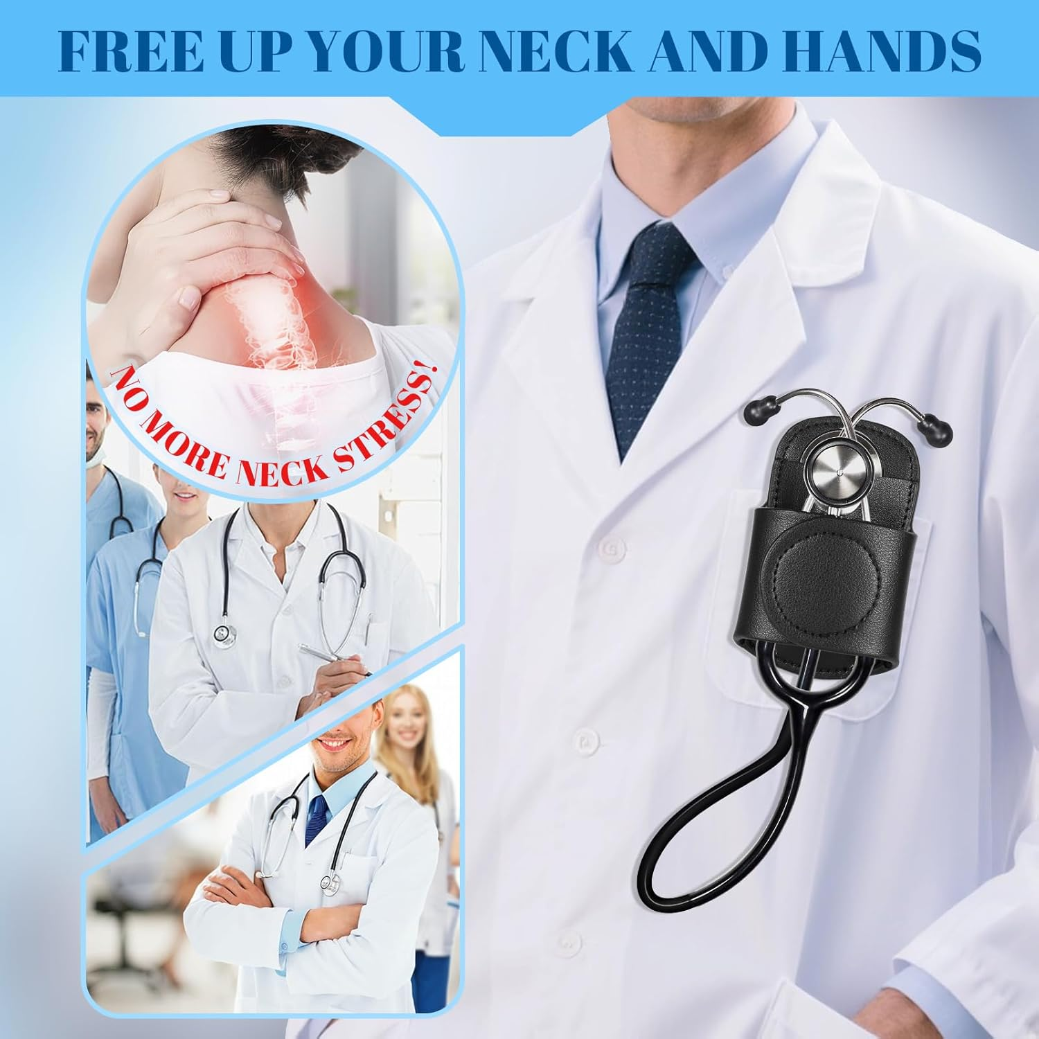 Leather Stethoscope Holder Hip Clip 2025 Black PU Leather Lightweight Universal Clip-On Stethoscope Hip Holder for Physicians Nurses Portable Medical Equipment Holder for Physicians Doctor Nurses image number 1