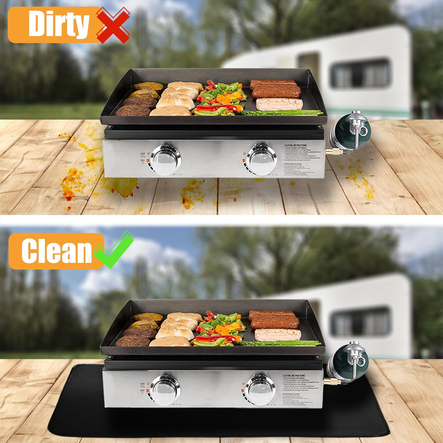 Amerbro 24X31In Heat Resistant Grill Mats for Outdoor Grill to Protect Your Prep Table and Outdoor Grill Table - Fire Proof & Water Proof & Oil Proof BBQ Mat - Black (0.6Mm)