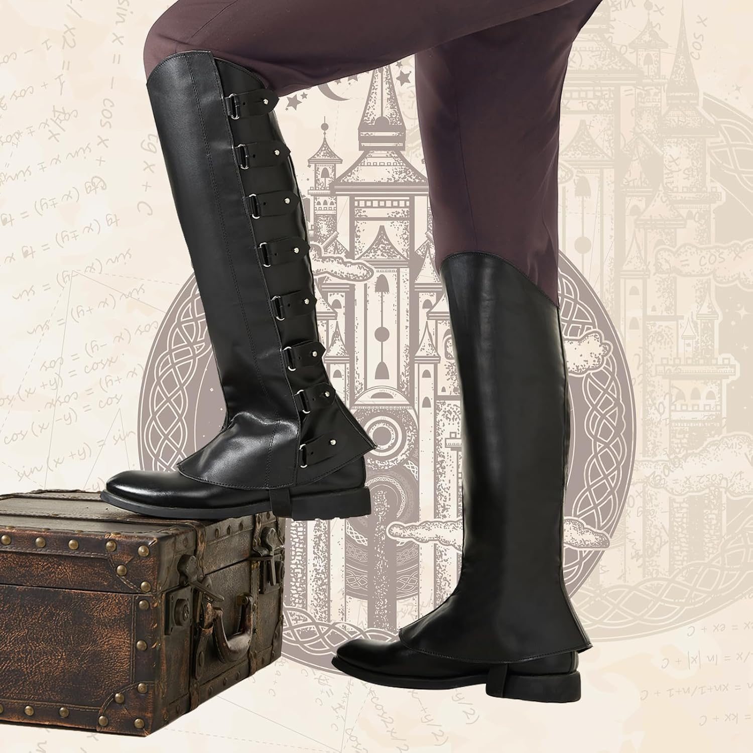 Pirate Boot Covers - Faux Leather Steampunk Renaissance Costume Boot Tops Knight Warrior Cosplay - Average Dark Brown image number 7
