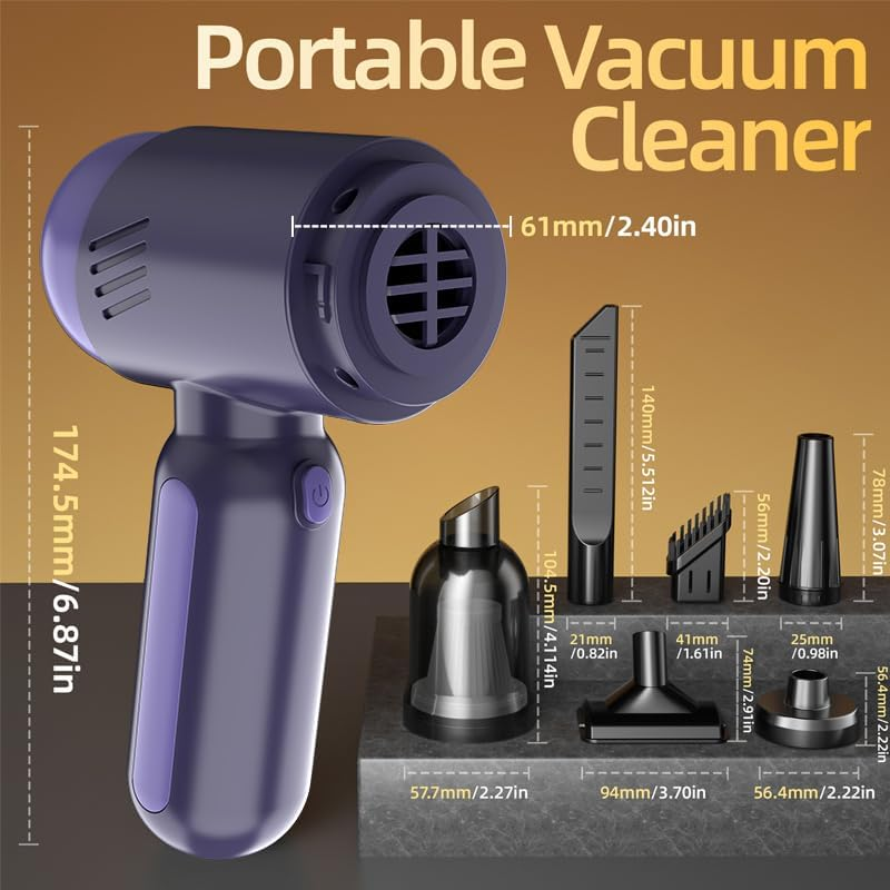 Car Vacuum Cleaner, High Power Mini Vacuum Cleaner,Rechargeable Wireless Handheld Vacuum,Portable Cordless Compressed Air Duster Air Blower for Car Home Office,Keyboard,Pet Hair (Purple) image number 5