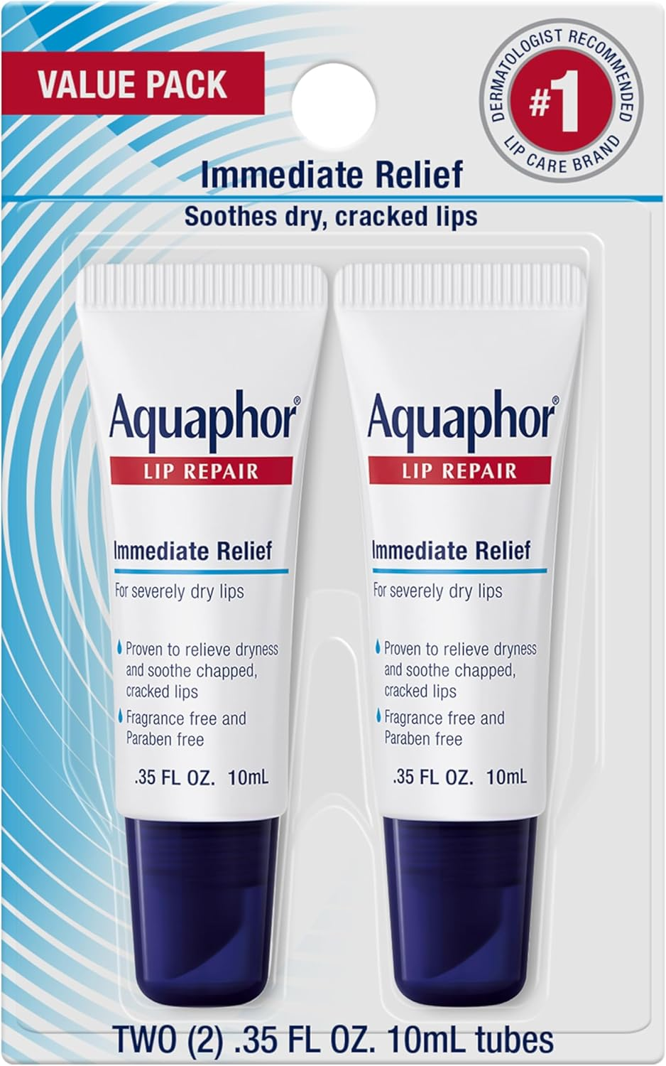 Aquaphor Lip Repair Ointment, Moisturizing Lip Balm Pack, Relieves Dryness, 0.35 Tube, Pack of 2 image number 4