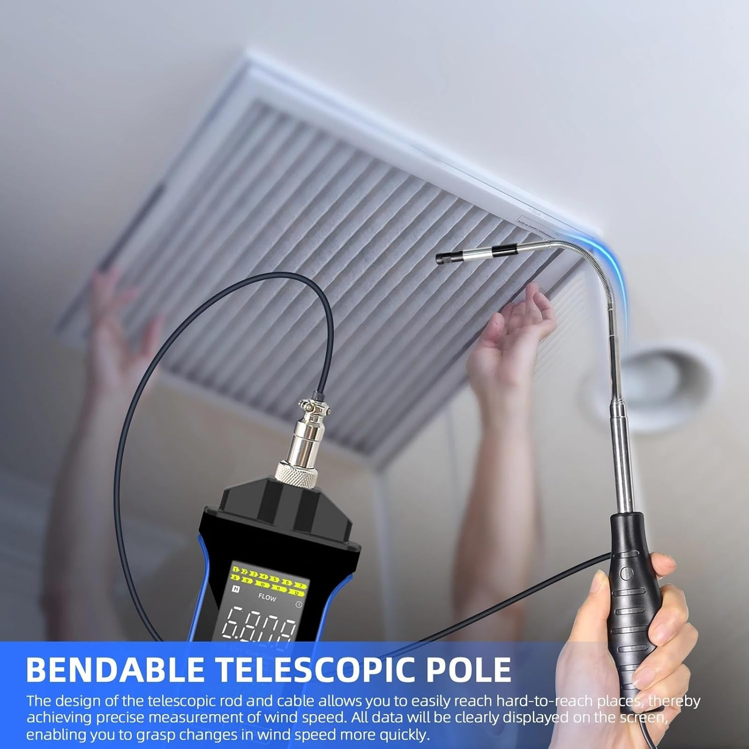 Digital Anemometer, High Precision Wind Speed Temperature Velocity Tester with Retractable Sensor Range0.1-30M/S image number 6