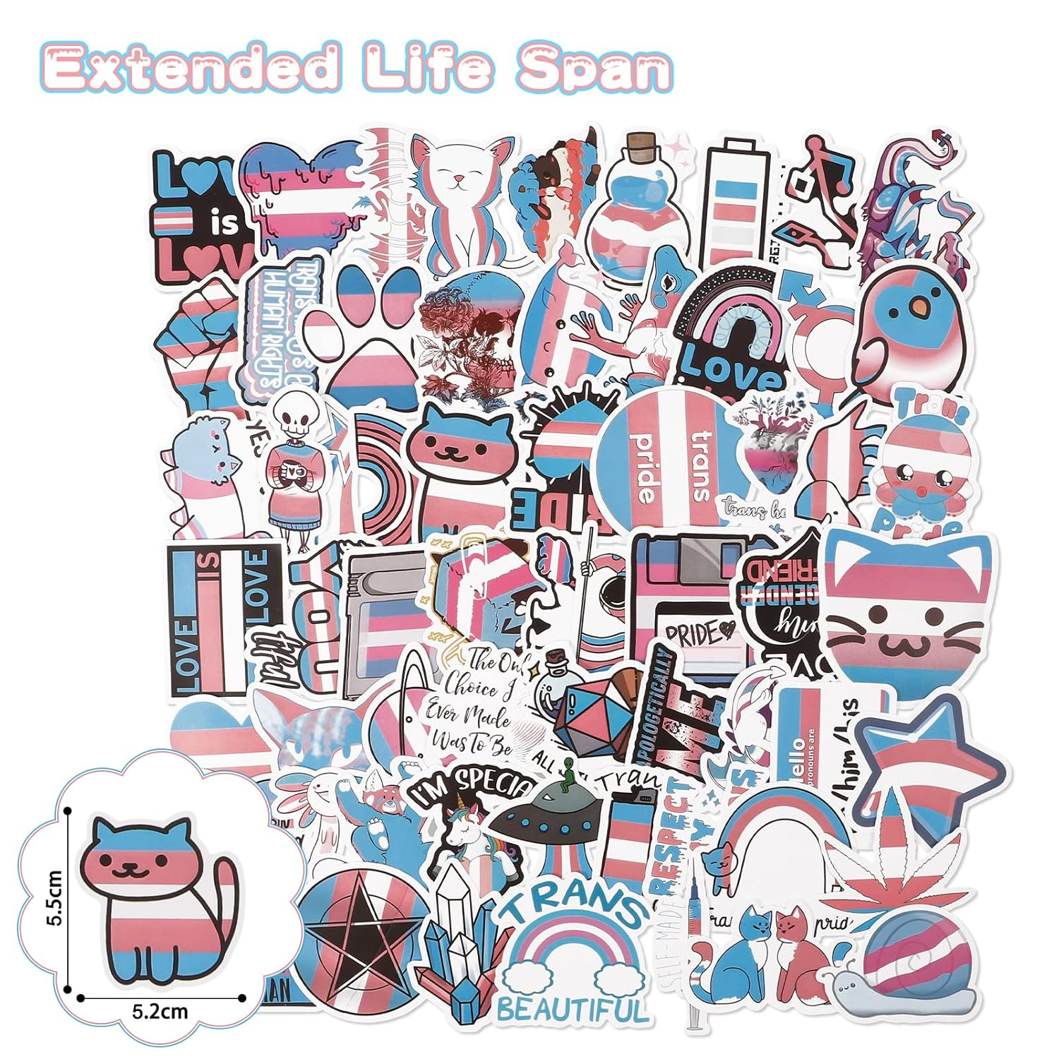 QUEEN KING 3X5 FT Transgender Pride Flag and 60 Pcs Transgender Pride Stickers - Trans Rainbow Banner Pink Blue Rainbow LGBT Pride Month Parade Flags Polyester with Brass Grommets image number 1