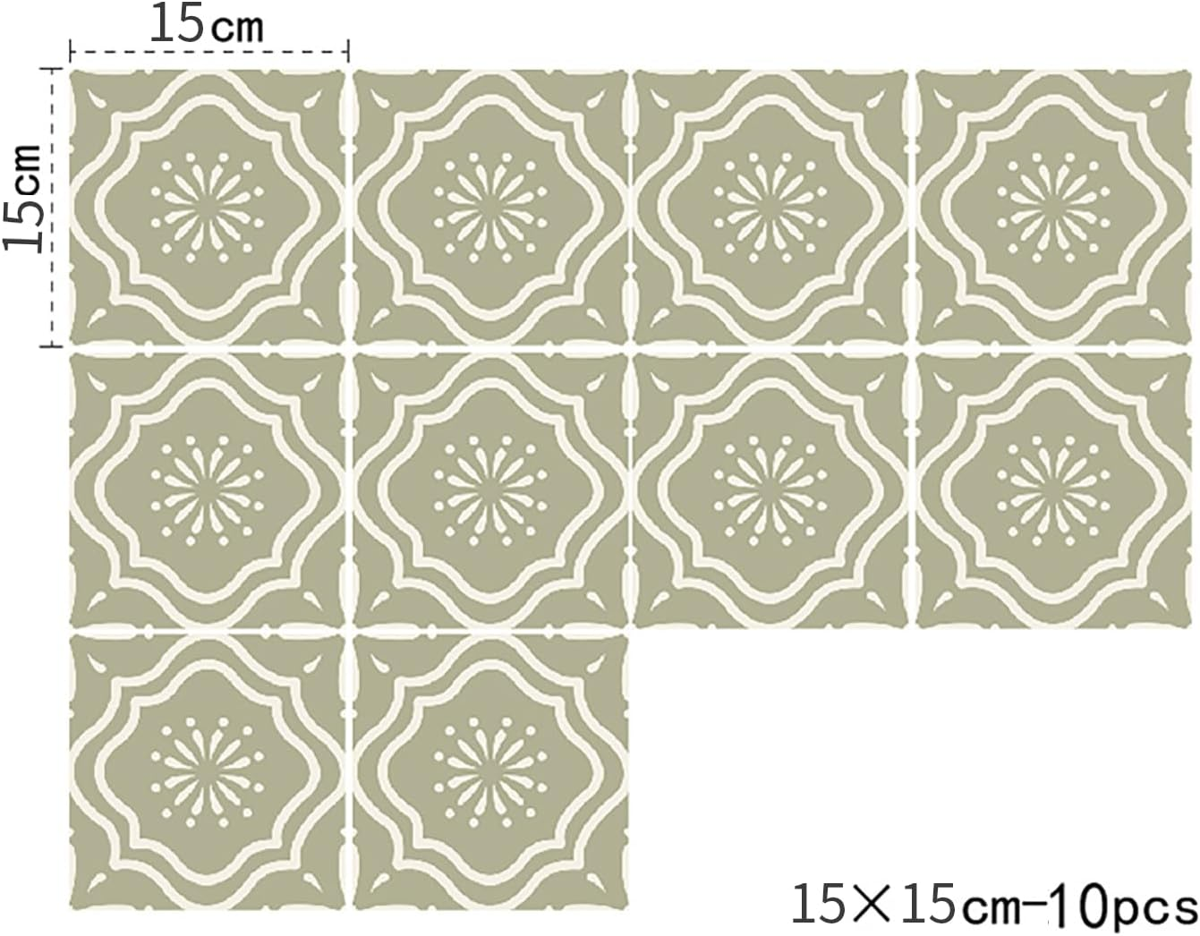 Alwayspon Tile Sticker, Sage Green Self Adhesive Stick on Tiles Transfer Sticker for Bathroom Kitchen, Splashback, Peel and Stick Vinyl Floor Wall Tiles Sticker, 10Pcsx15Cm/6Inch image number 6