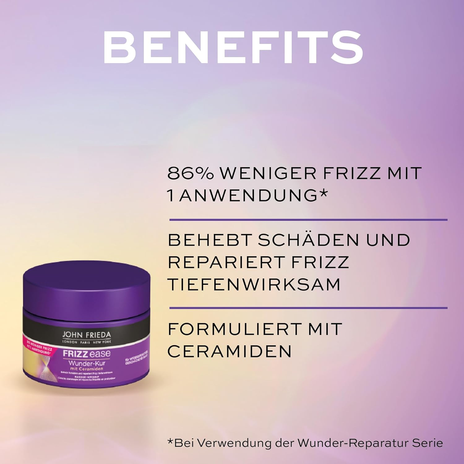 John Frieda Frizz Ease Wonder Treatment - Deeply Effective Hair Treatment - Contents: 250 Ml - for Unruly Hair - Intensive Repair and Strengthening image number 2