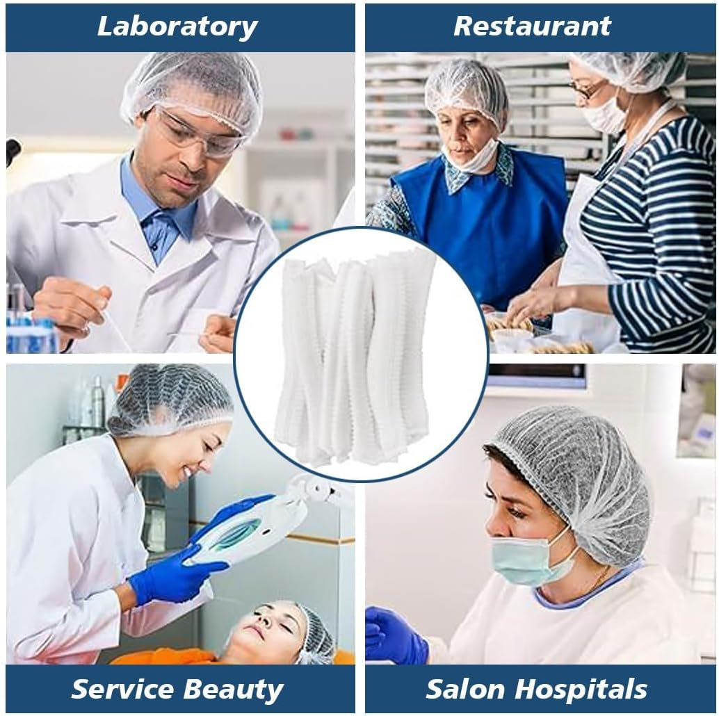 150 Pcs Disposable Hair Net Caps, Elastic Non-Woven Disposable Bouffant Caps Head Cover Nets,Nonwoven Elastic Cap Soft and Breathable for Shower Food Service Kitchen Hospital image number 3