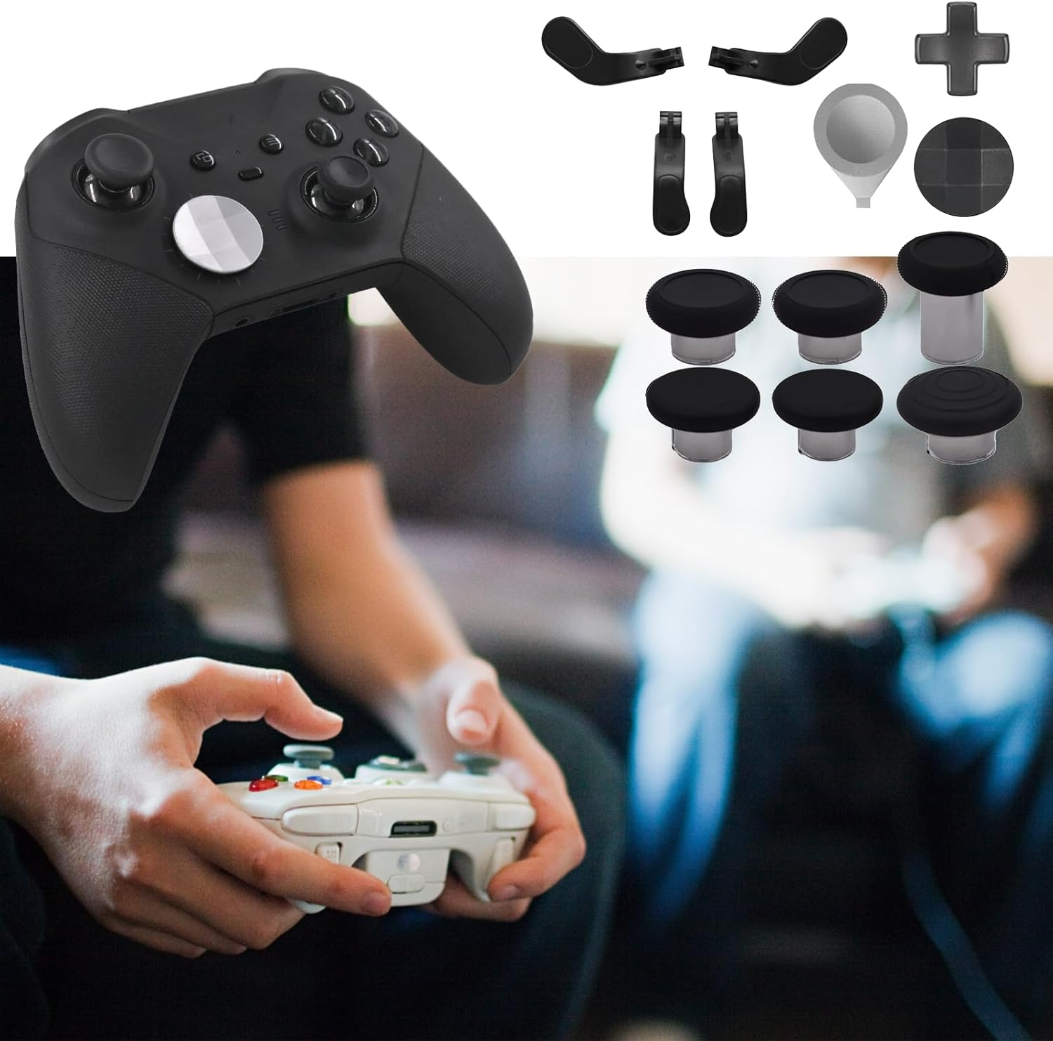 13 in 1 Elite Controller Paddles for Xbox Elite Series 2 Core Controllers Component Set with 6 Metal Thumbsticks & Tool, 2 D-Pads, 4 Paddles for Xbox Elite Series 2 (Black) image number 3