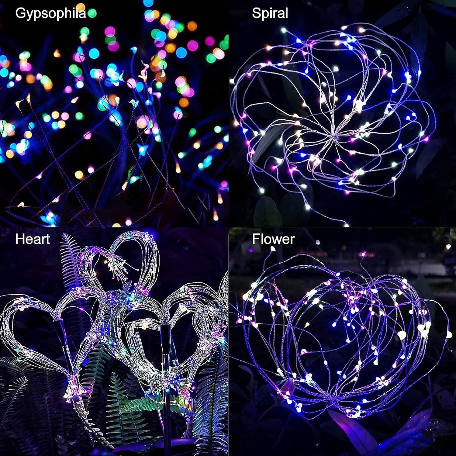 HELESIN Solar Christmas Lights, 2 Pack Firework Outdoor Waterproof IP65 with Twinkling & Steady Modes, 120 Leds for Garden Patio Yard Party Gift (Multicolor) image number 2