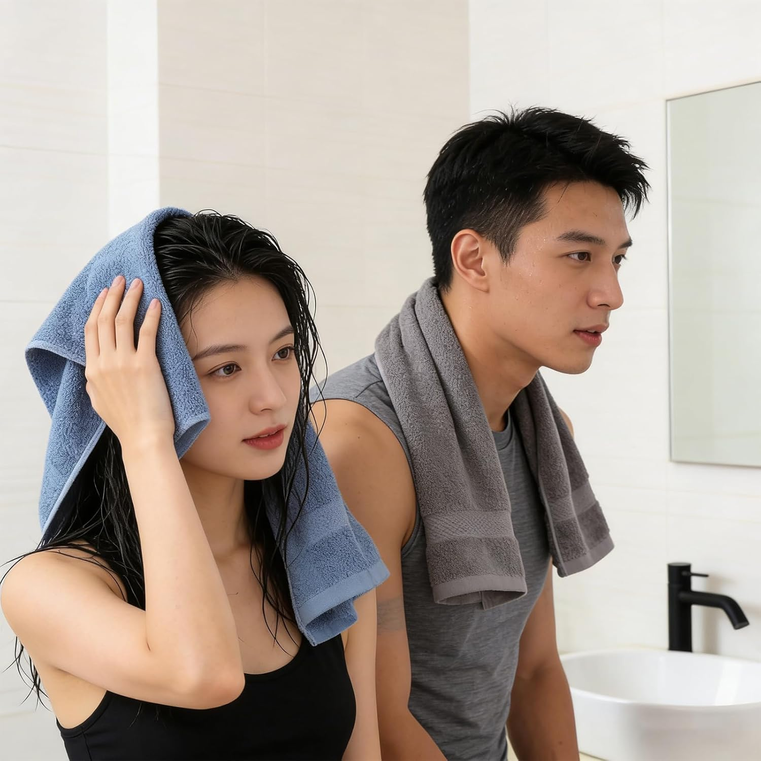 Luxury 2 Pack Cotton Hand Towels Set, Highly Absorbent and Quick Dry Face Washcloth, Soft and Absorbent Washcloths Set for Bathroom, Home, Hotel, Bath, Gym and Spa (34X74Cm) image number 1