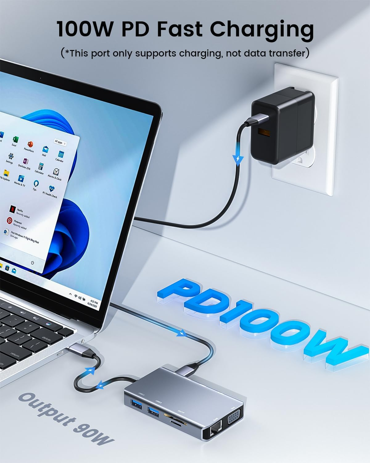 SCHITEC USB C Hub 10-In-1 Docking Station, Multiport Adapter with 4K HDMI, VGA, RJ45 Ethernet, 100W PD, USB 3.0, USB 2.0, USB C Data, SD/TF for PC, Laptop, Macbook Air, Ipad, Iphone 16/15, Galaxy S25 image number 6