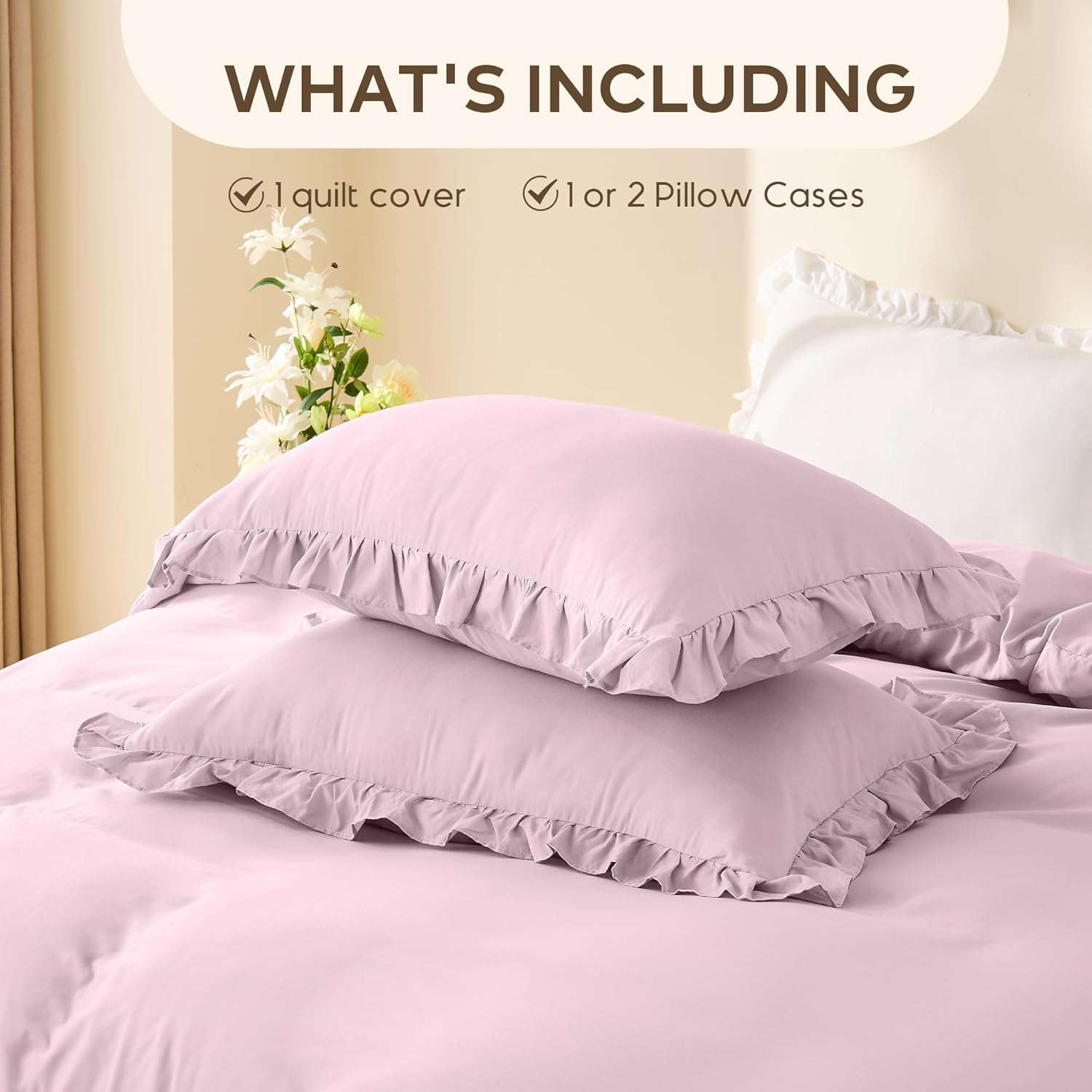 LINENOVA Ruffle Quilt Cover Set King &ndash; Ultra Soft 2000TC Microfibre Duvet Doona Cover with Corner Ties & Button Closure &ndash; 3-Piece Bedding Set with 2 Pillowcases - Light Pink image number 6