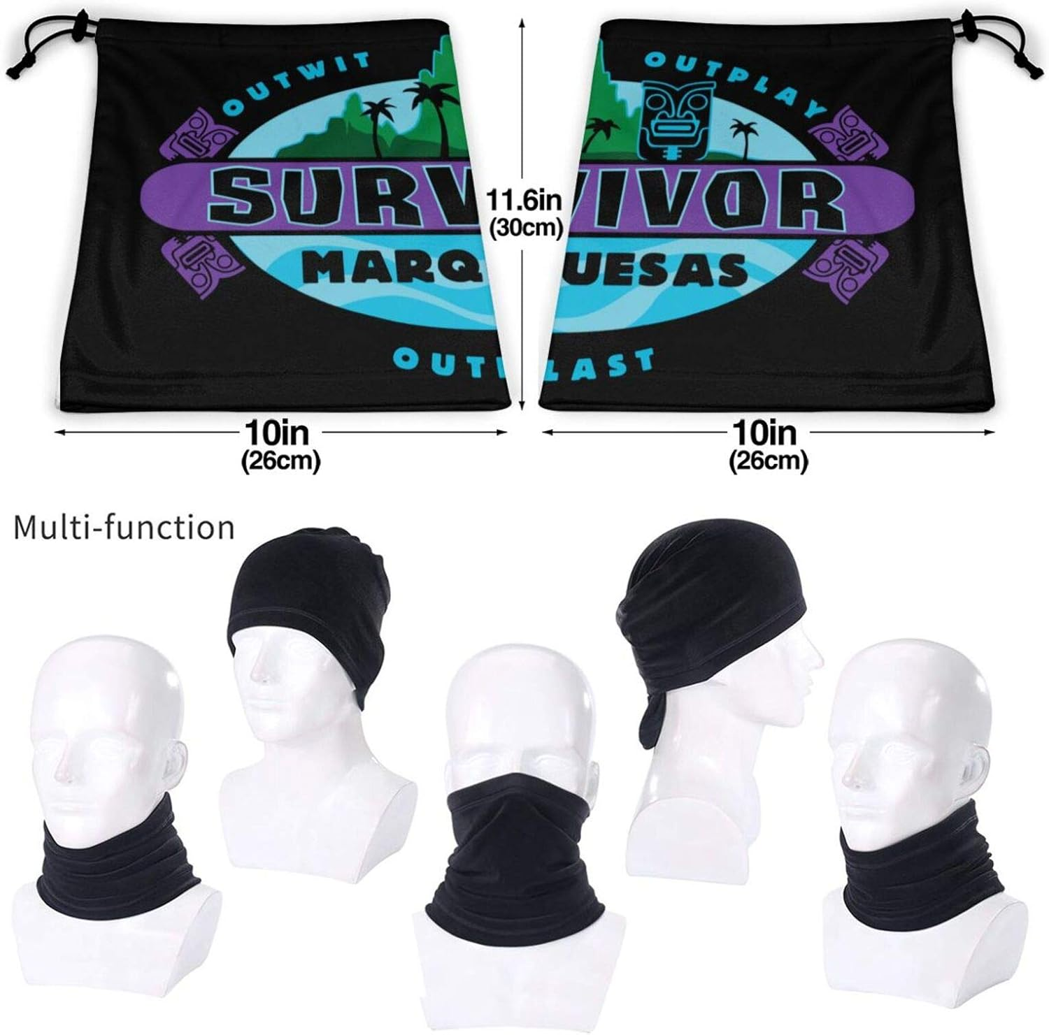 Face Cover Mouth Mask Scarf Bandanas Neck Gaiter Sun Protection for Outdoors Black image number 5