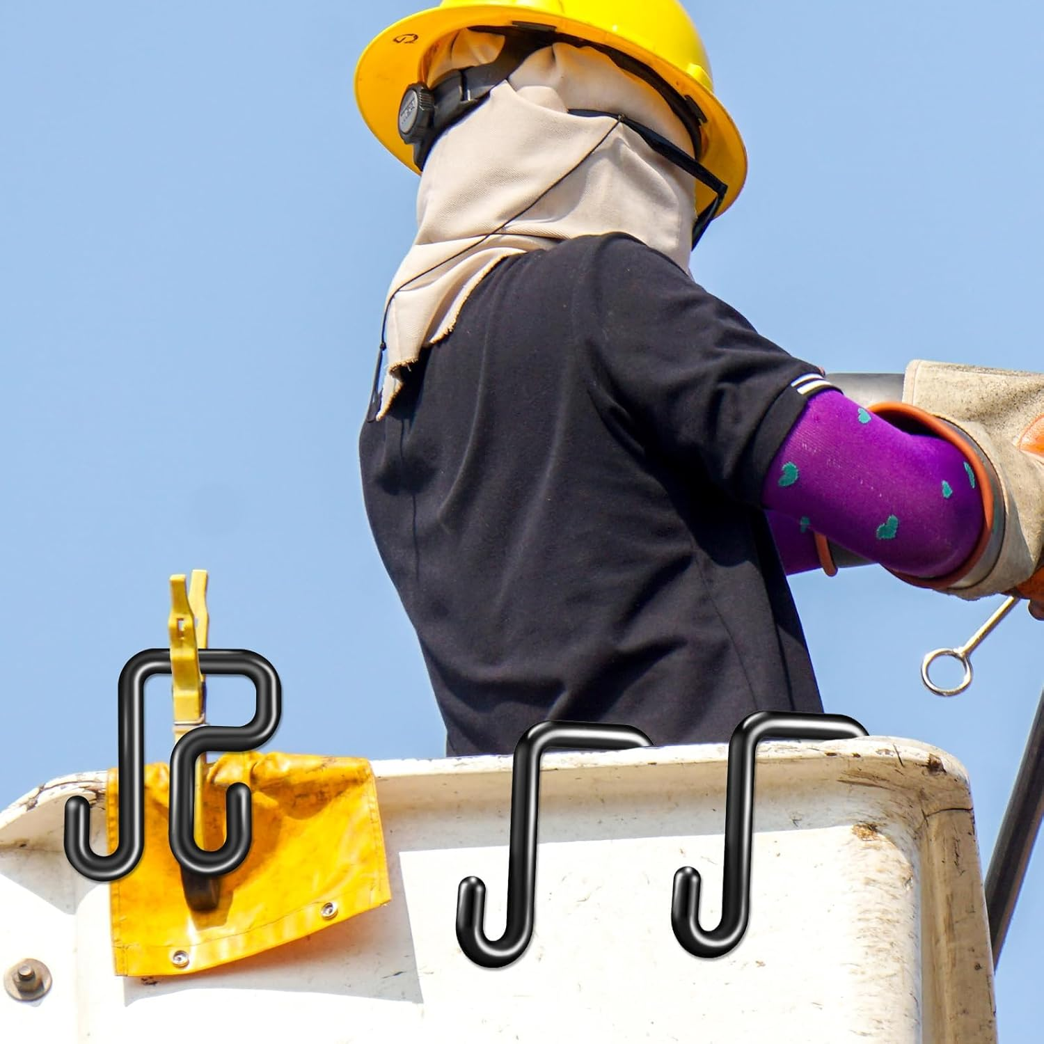 8 Pack Lineman Bucket Hooks Black Truck Blanket Hooks Fits for 3 Inches Aerial Buckets Lip Attach Tool Bags or Aprons Rated at 100Lbs Working Load Limit for Lineman and Bucket Use image number 2