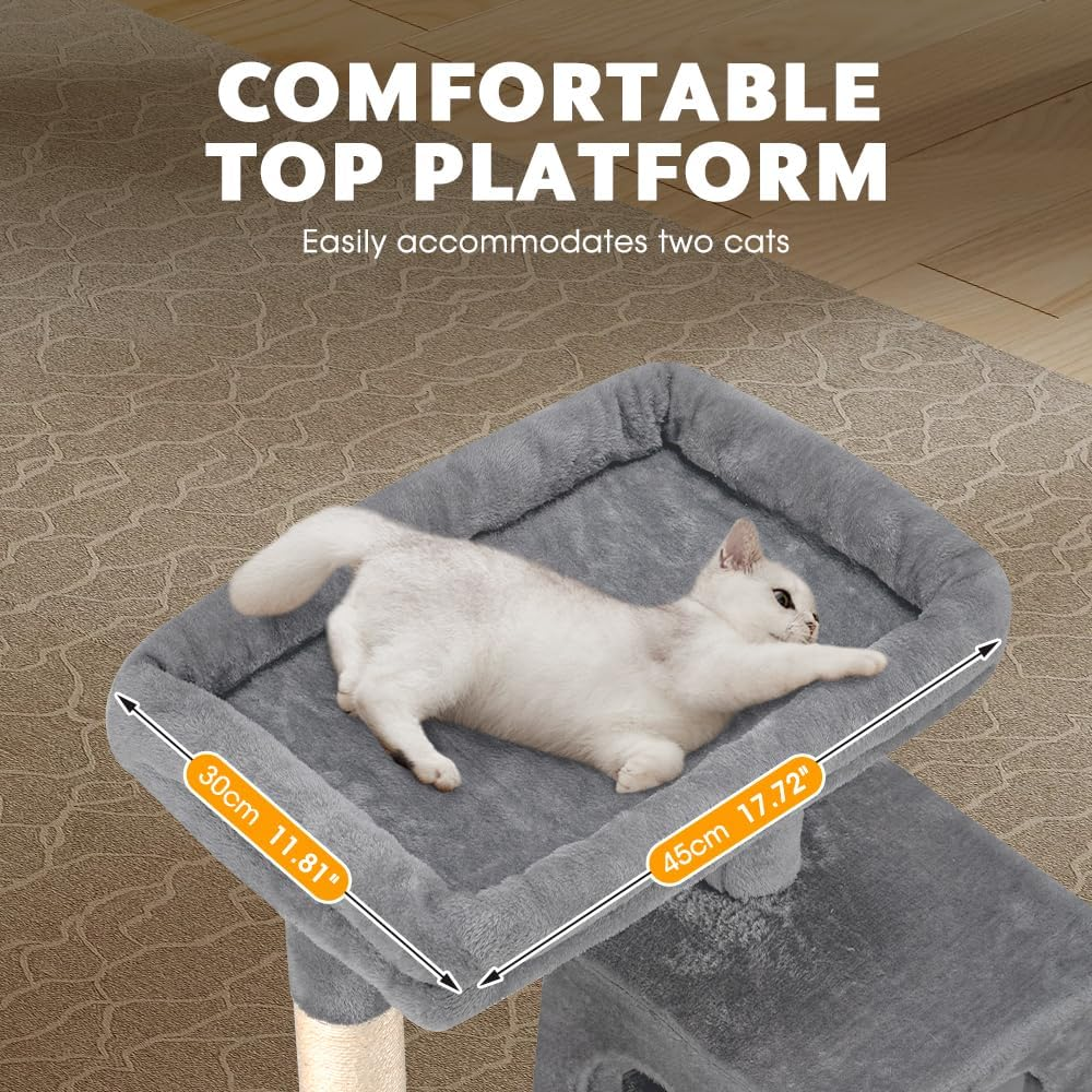 Cat Tree Tower, 142CM Multi-Level Cat Tower for Large Cats, Kitten Furniture Activity Center with Cozy Hammock, Condo, and 4 Sisal Scratching Posts, Gray image number 4