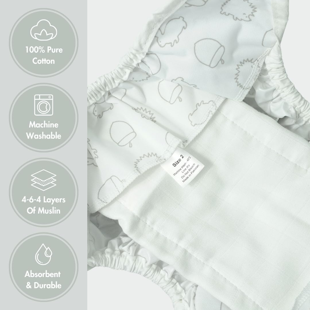 Muslinz 6 Pack Prefold Muslin Nappies White (Size 2)