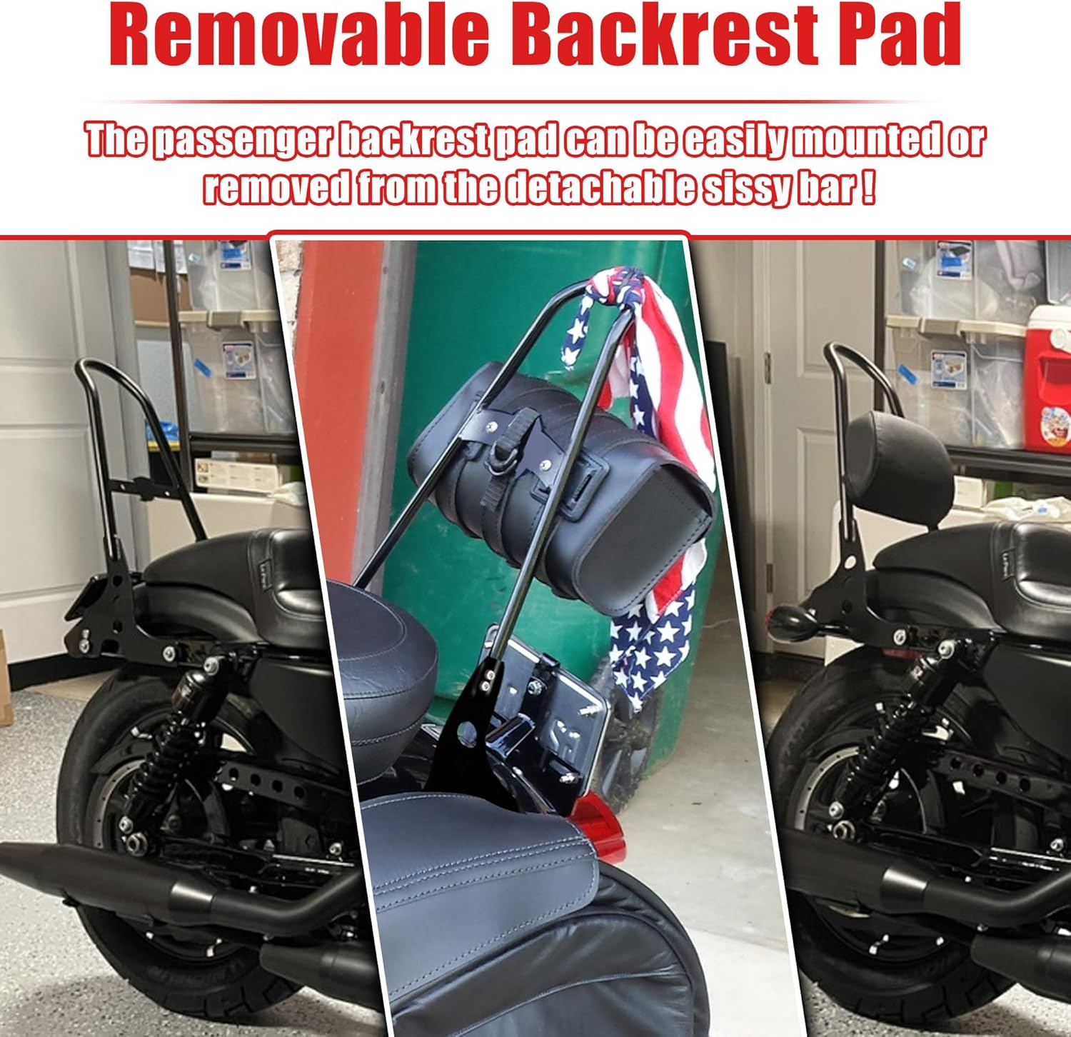 Goldfire Motorcycle Sissy Bar Detachable Rear Passenger Upright Backrest W/Cushion Pad for Harley Sportster XL 883 1200 2004-Up image number 6