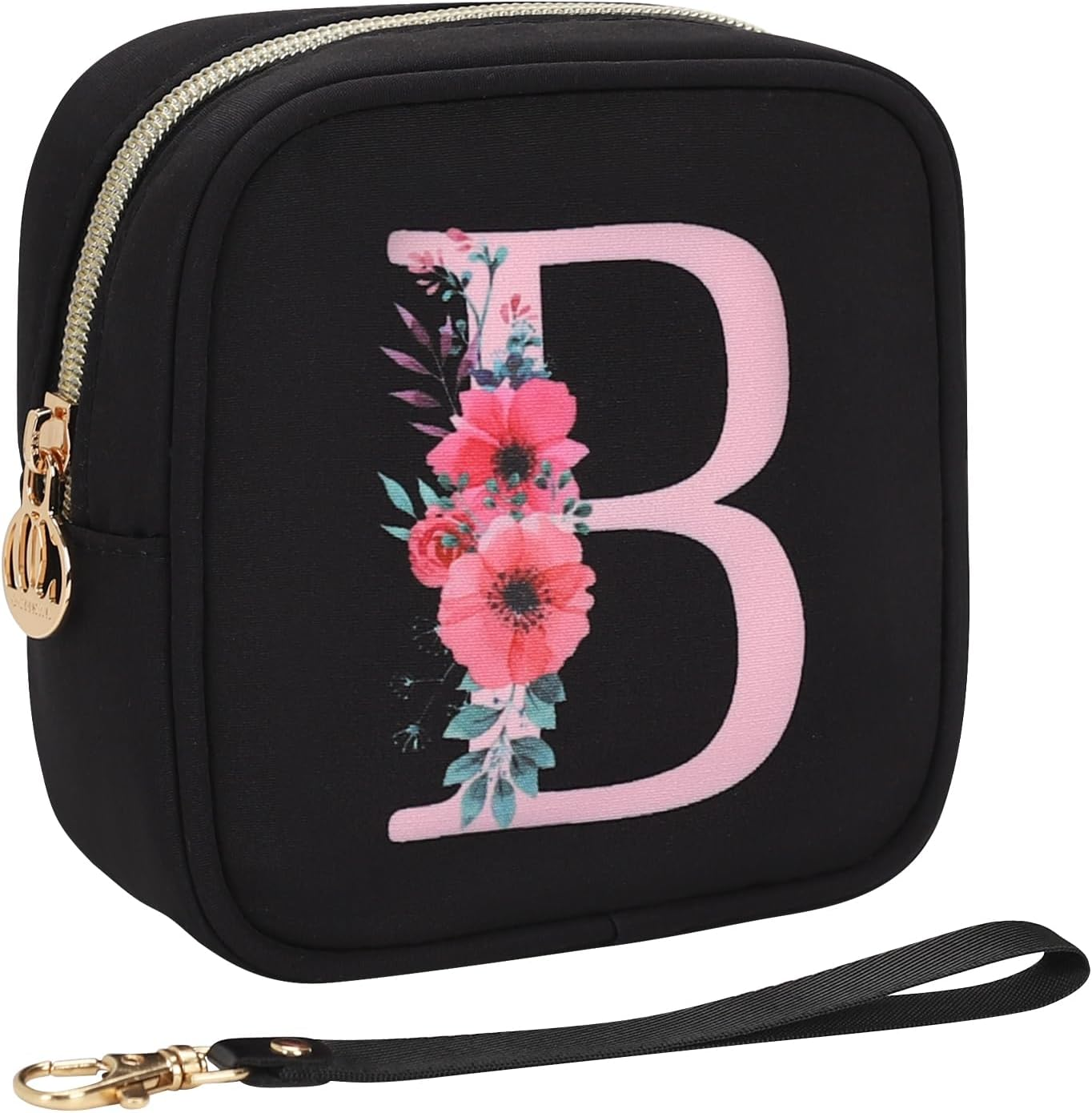 Relavel Initial Small Makeup Bag for Purse, Personalized Gifts for Women Girls Travel Cosmetic Pouch with Card Slot, Mini Lipstick Pouch with Removable Handle, Portable Skincare Bag for Daily, Black O